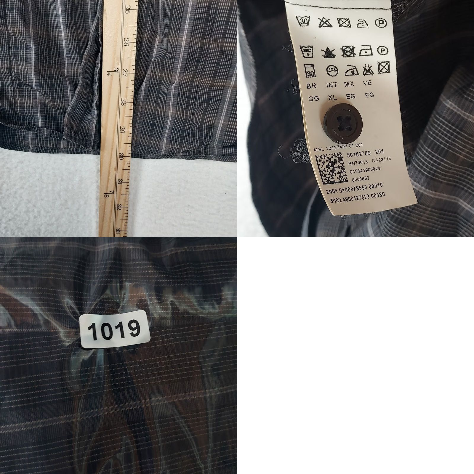 Hugo Boss HUGO BOSS Dress Shirt Plaid Gray XL Slim Fit Men's Long Sleeve Button Collared Barrel Cuff Casual Business Size 46R - 8 Thumbnail