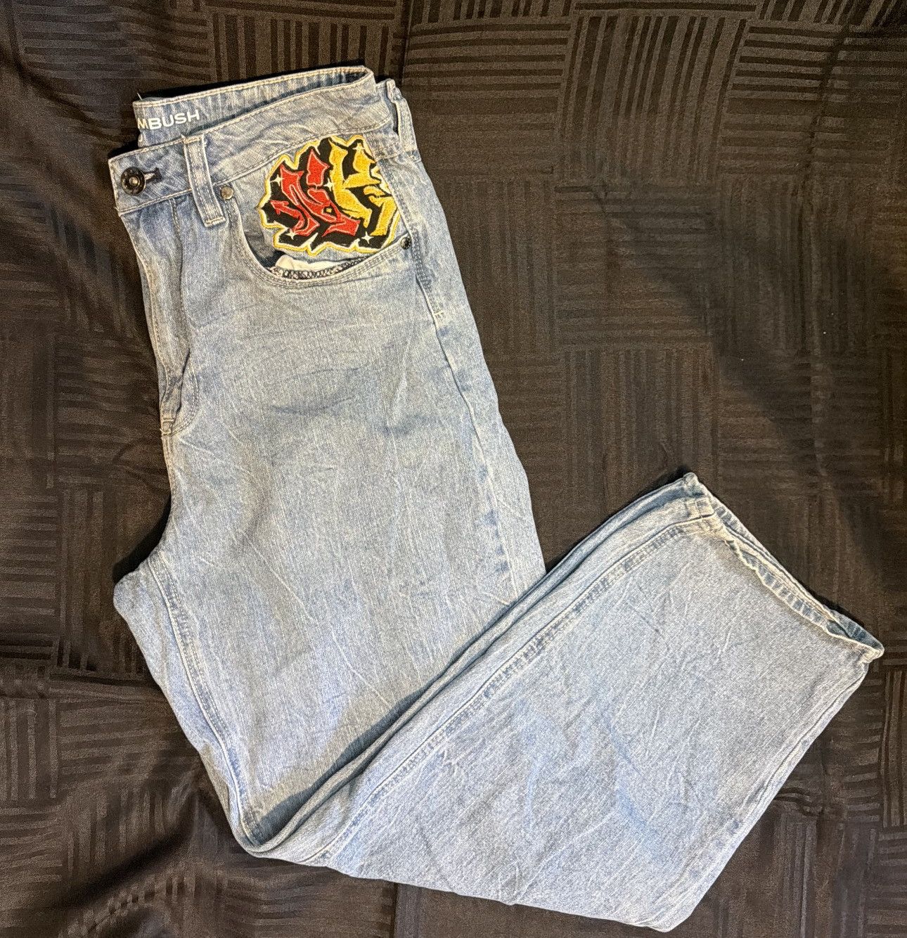 Other Ninth Hall Ambush Dragon Embroidered Jeans Light Wash Y2K Size US 30 / EU 46 - 1 Thumbnail