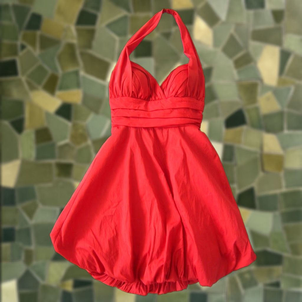 Vintage VINTAGE Betsy & Adam Linda Bernell Red Satin Ruched Puff Halter Party Cocktail Dress 4 Size S / US 4 / IT 40 - 1 Thumbnail