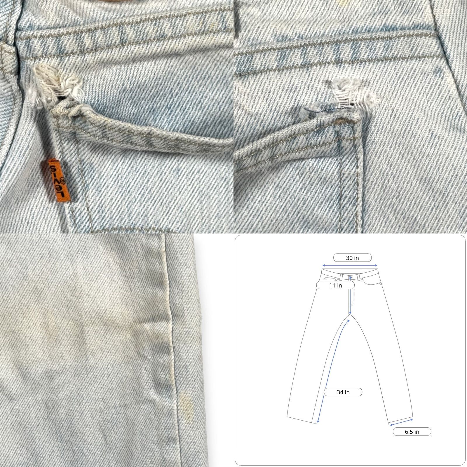 Levi's VINTAGE Levi's 550 Jeans Mens 30x34 Stonewash USA 90s Orange Tab Distressed 5-Pocket Denim Blue/White XS-.. Size US 30 / EU 46 - 9 Thumbnail