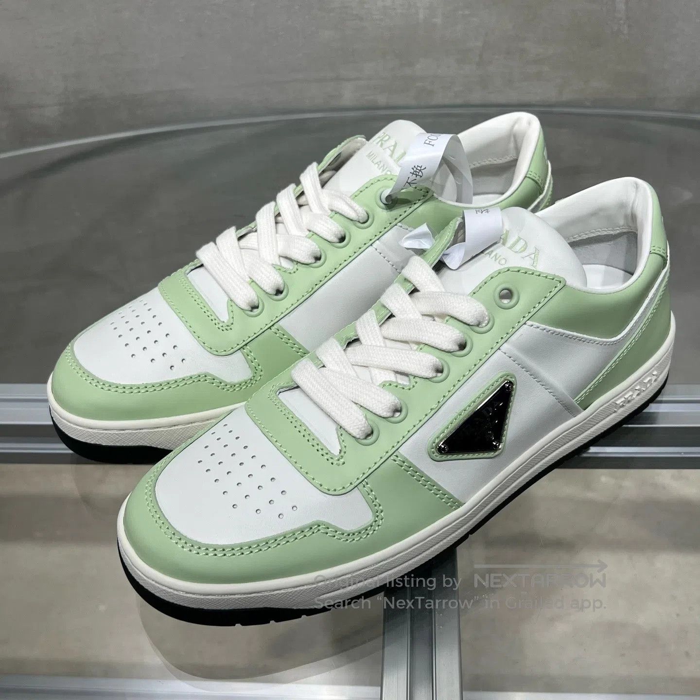Prada Prada Downtown Bold white-and-green pattern casual sneaker Size US 8 / IT 38 - 1 Thumbnail