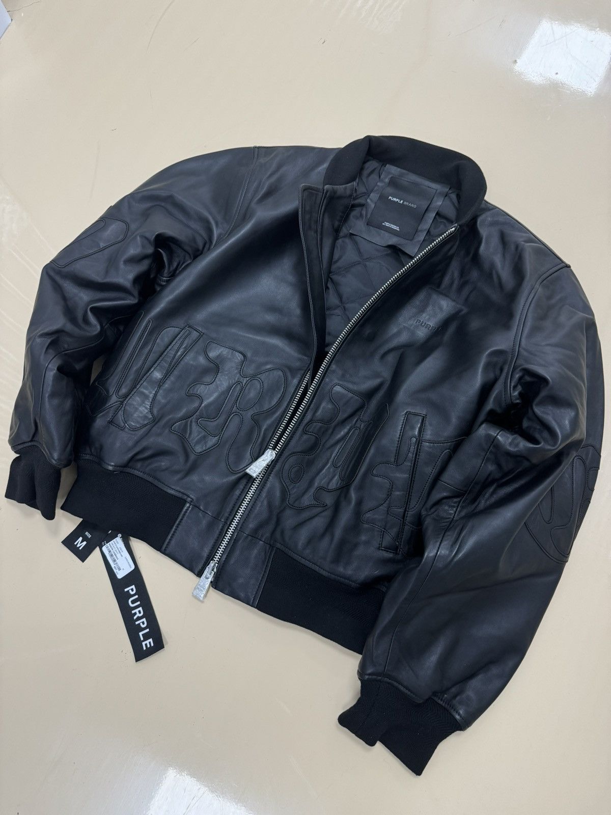 Purple Brand Leather Bomber Jacket