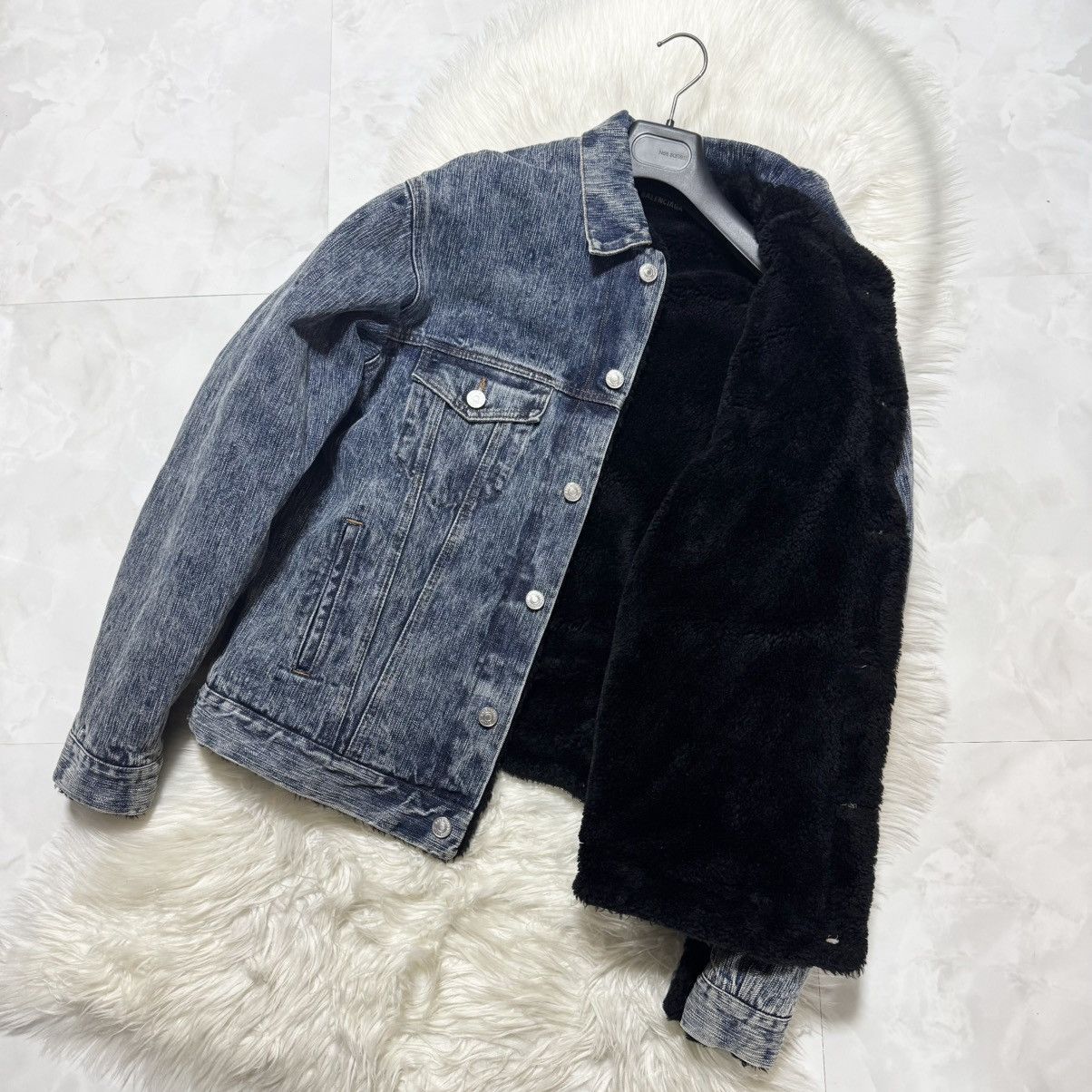 Balenciaga Balenciaga Boa Fur-Lined Marbled Denim Bomber Jacket, Size US S / EU 44-46 / 1 - 7 Thumbnail