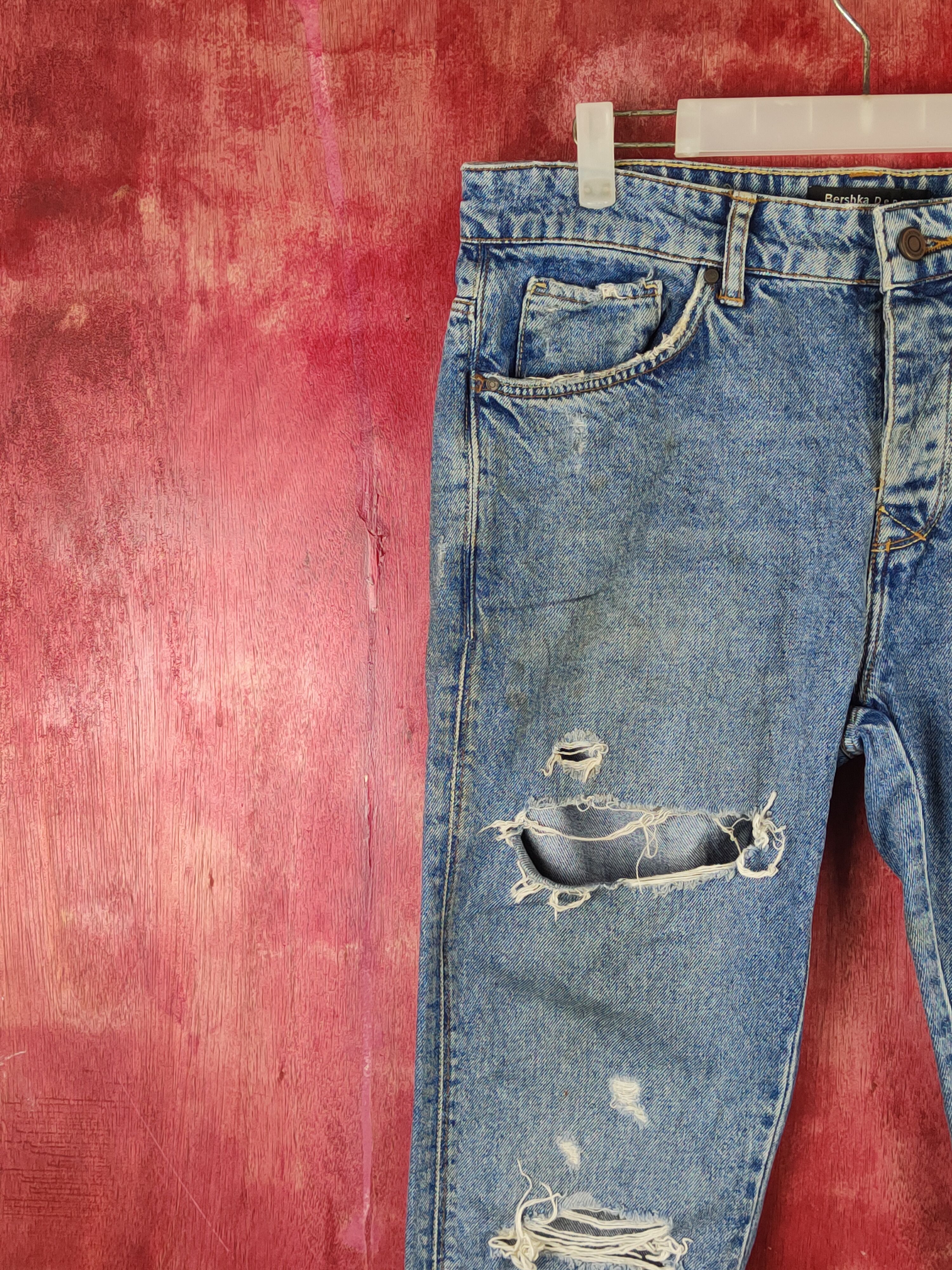 Bershka Beshka Blue Distressed Ripped Jeans #S2356 Size US 32 / EU 48 - 3 Thumbnail