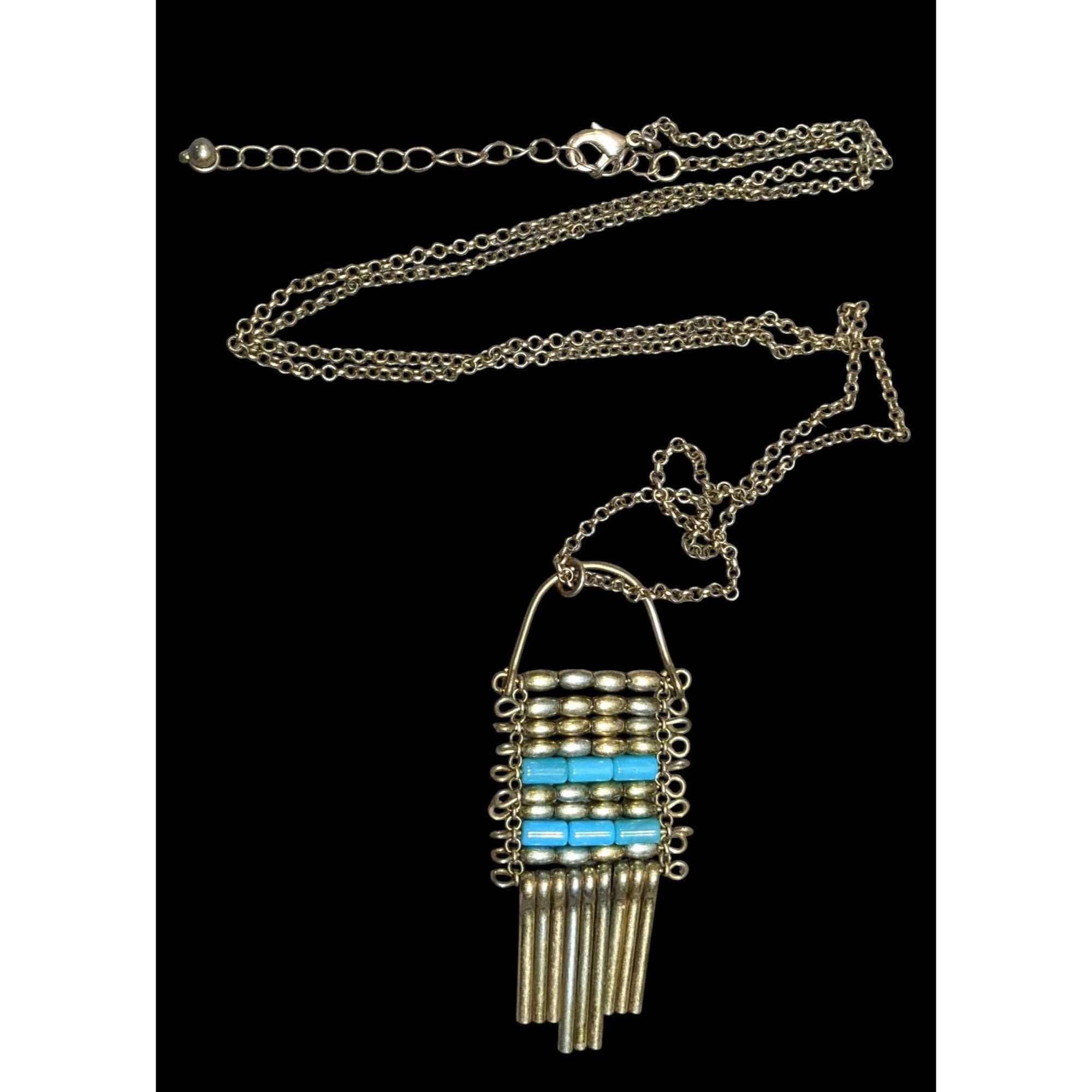 Other Unique Bohemian Beaded Tassel Pendant Blue And Silver Tone Size ONE SIZE - 1 Thumbnail