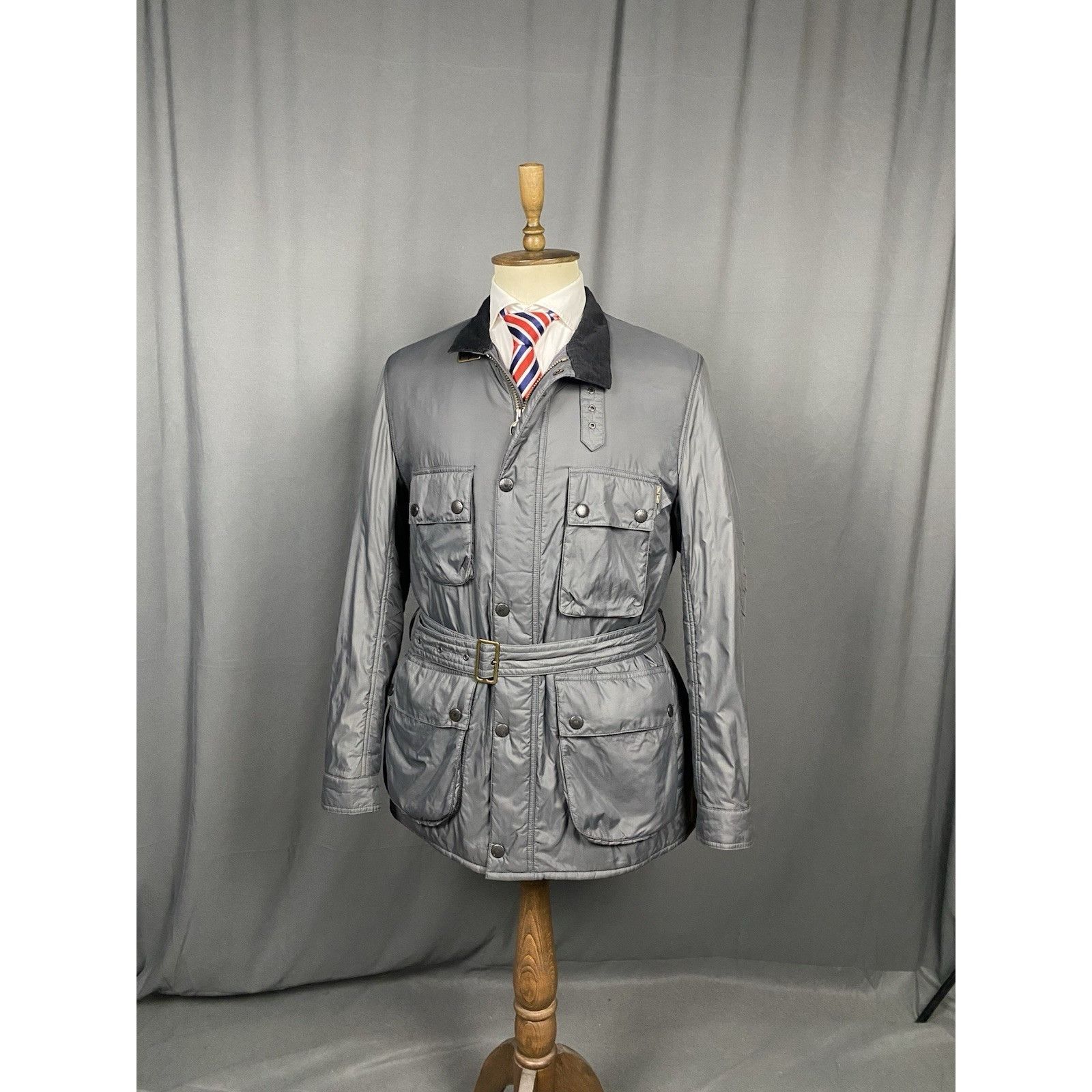 Barbour Barbour International Men's Gray Padded Belted Motorcycle Ja Size US XL / EU 56 / 4 - 2 Thumbnail