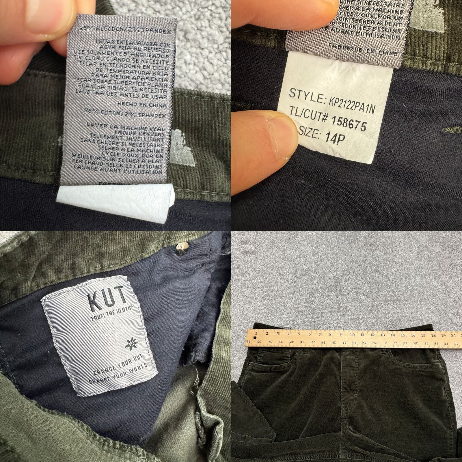 Vintage KUT From The Kloth Womens Green Straight Leg Slim Fit Corduroy Ankle Pants 14P Size 36" / US 14 / IT 50 - 8 Thumbnail