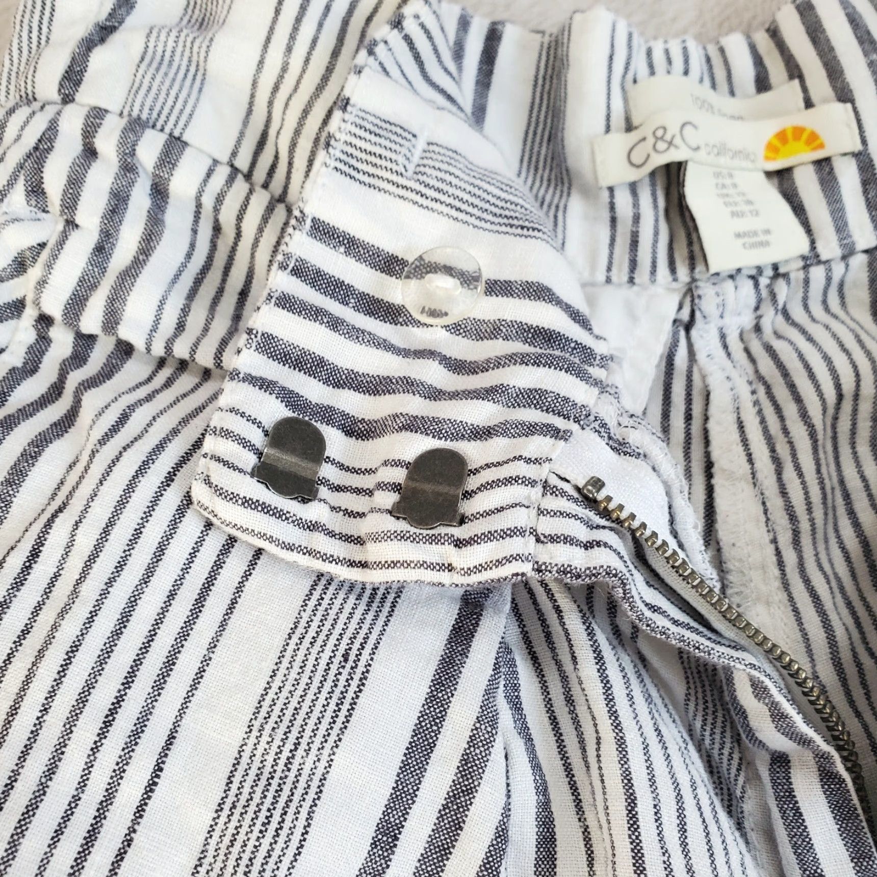 Vintage C&C California Shorts Gray White Stripe 100% Linen High Waisted Pockets Size 8 Size 30" / US 8 / IT 44 - 5 Thumbnail