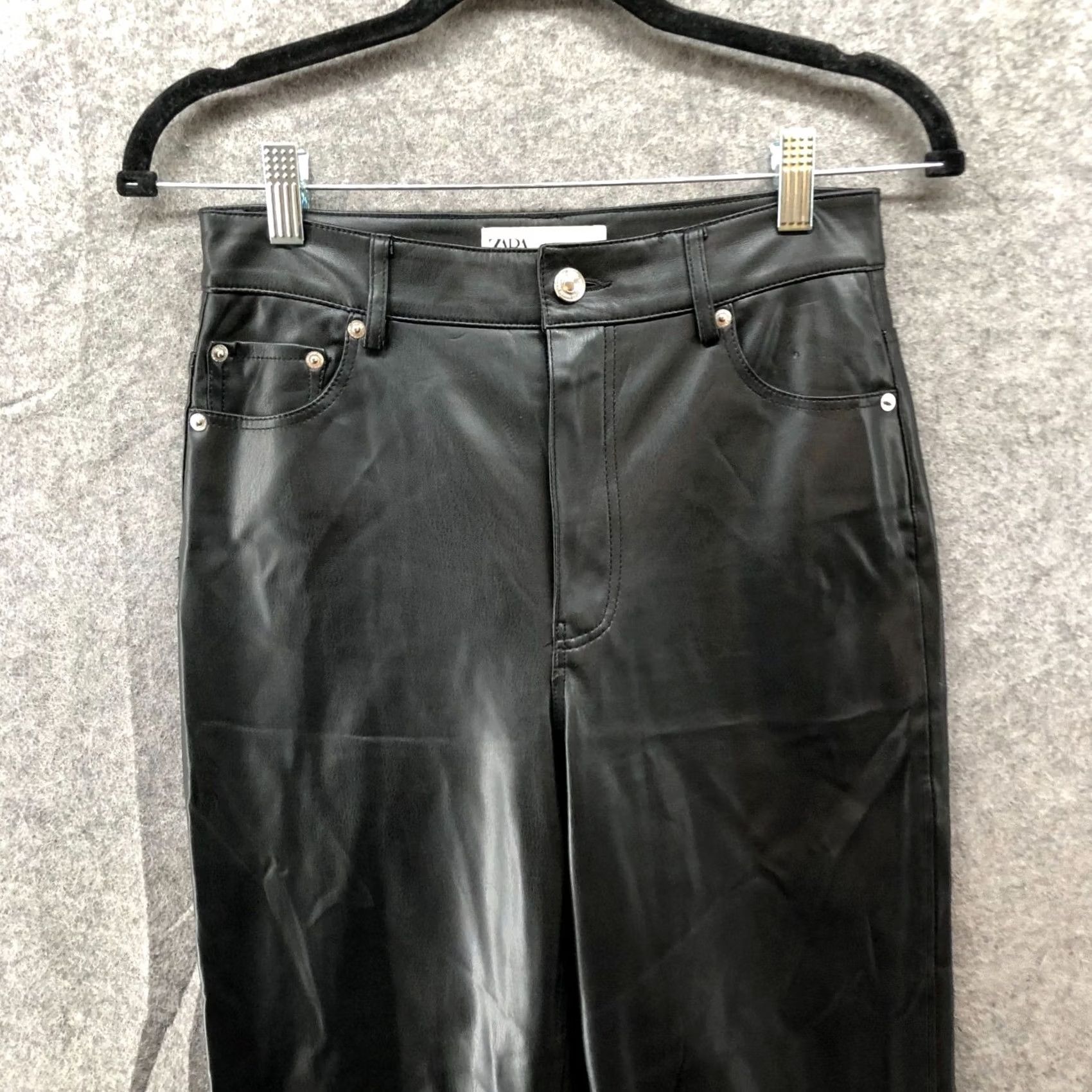 Zara Zara Faux Leather High Rise Straight Pants Womens 2 Black Relaxed Pants Size 26" / US 2 / IT 38 - 3 Thumbnail