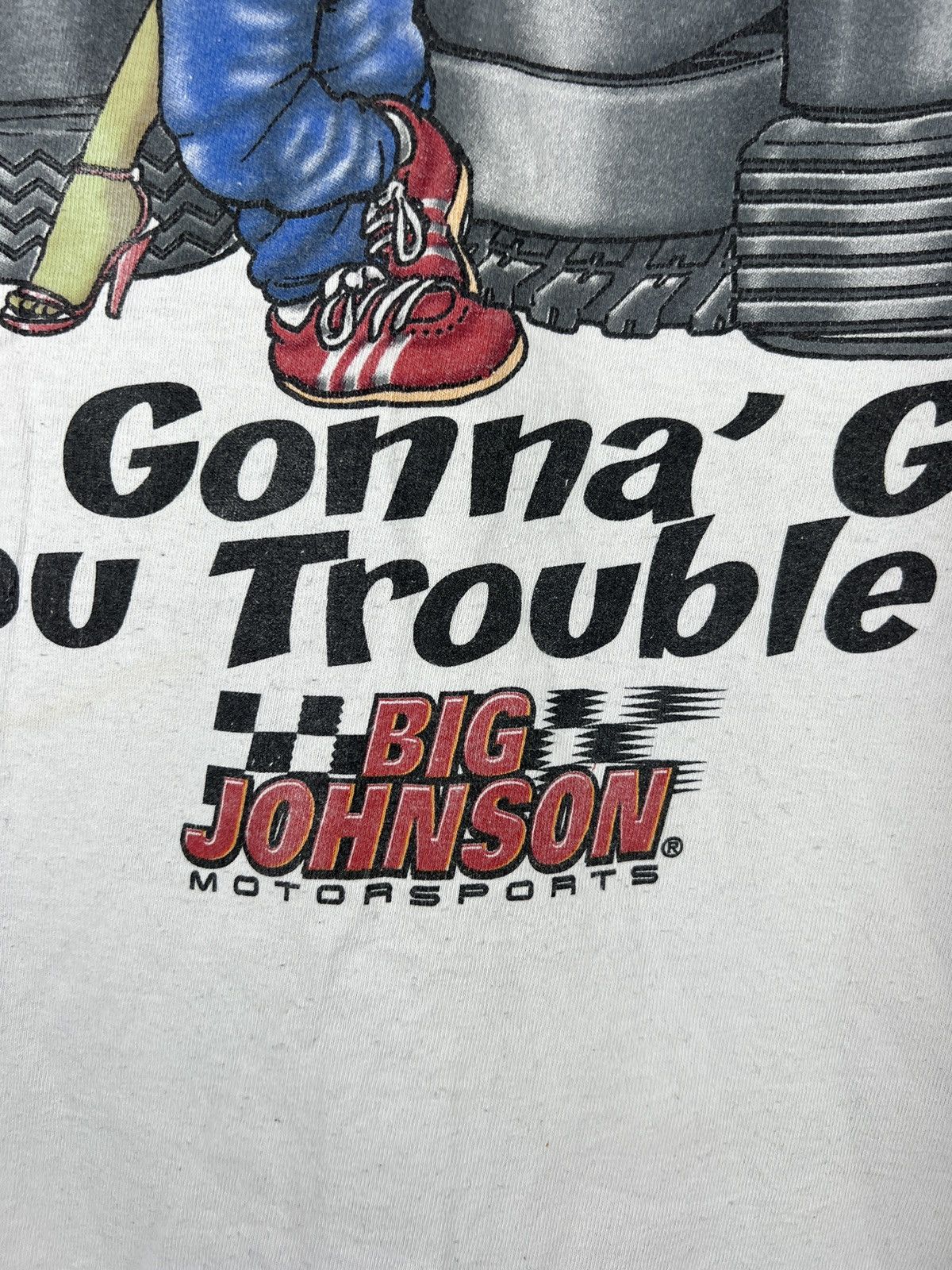 Vintage Vintage 1999 TITS or TIRES Big Johnson motorsports tee Size US XXL / EU 58 / 5 - 3 Thumbnail