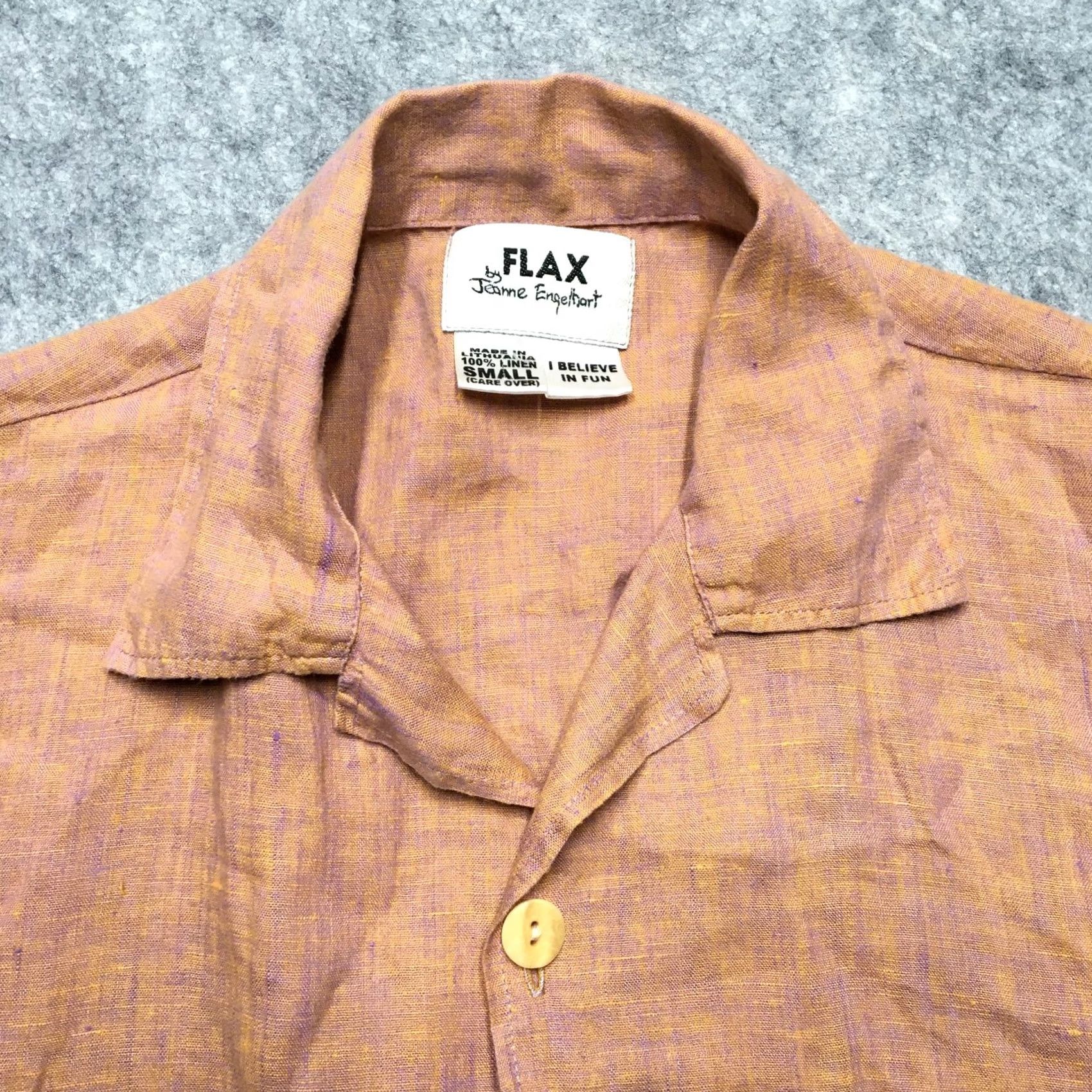 FLAX VINTAGE FLAX by Jeanne Engelhart Shirt Mens Small Orange Linen Short Sleeve Button-Up Collared Size US S / EU 44-46 / 1 - 3 Thumbnail