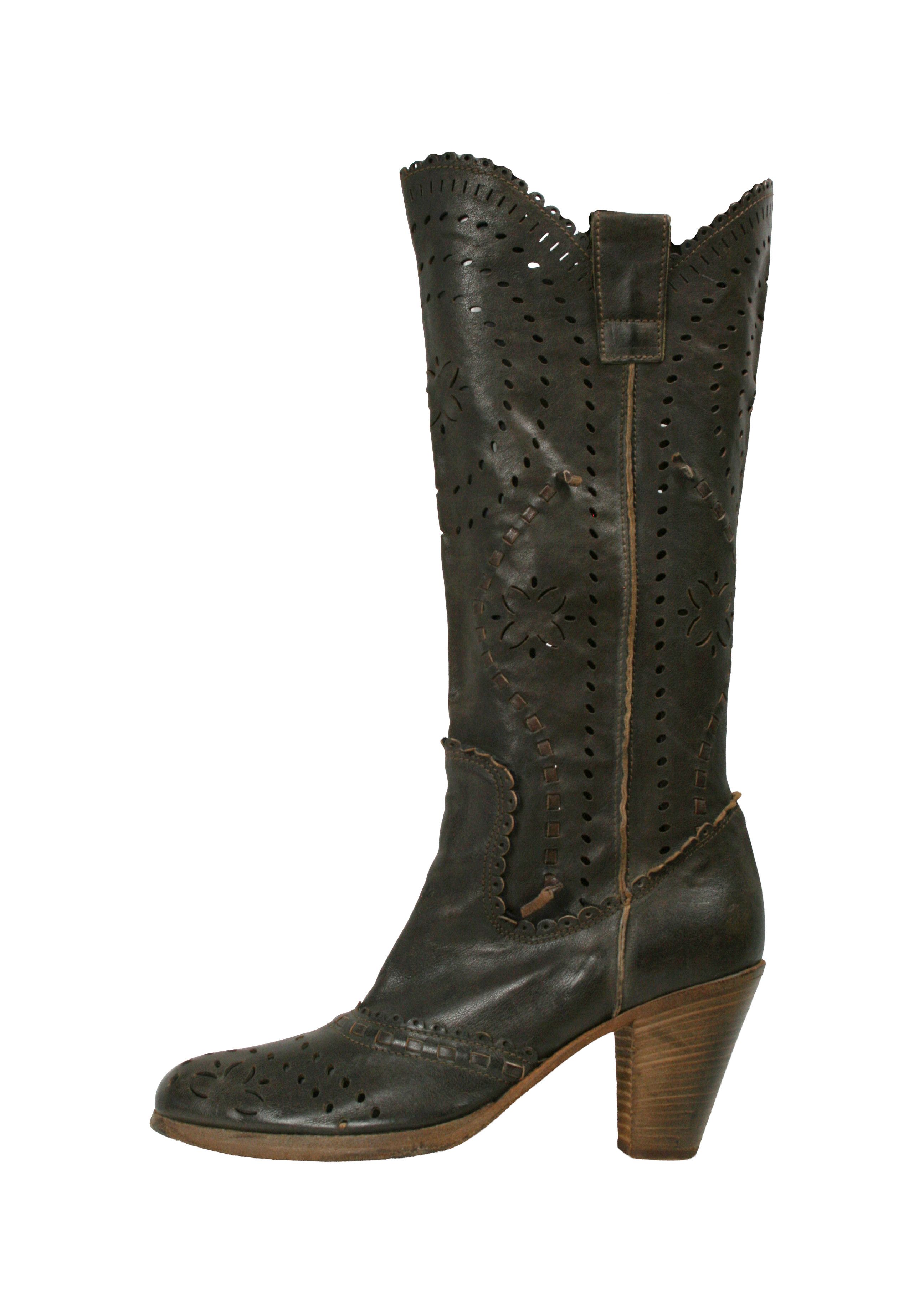 MoMA 00S Avant Garde Perforated Knee High Boots Vintage Size US 7 / IT 37 - 2 Thumbnail