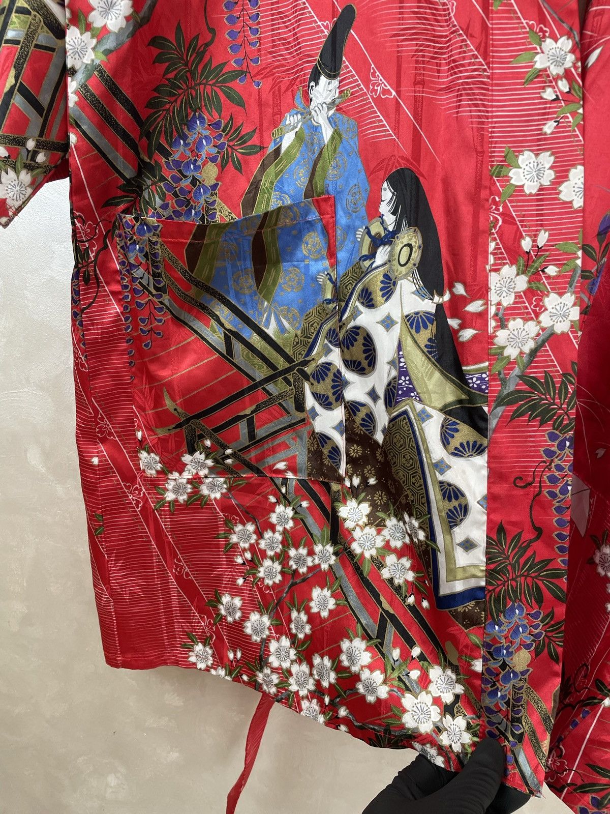 Japanese Brand Rare Red Kimono Robe Made in Japan – Floral & Samurai Design Size M / US 6-8 / IT 42-44 - 6 Thumbnail