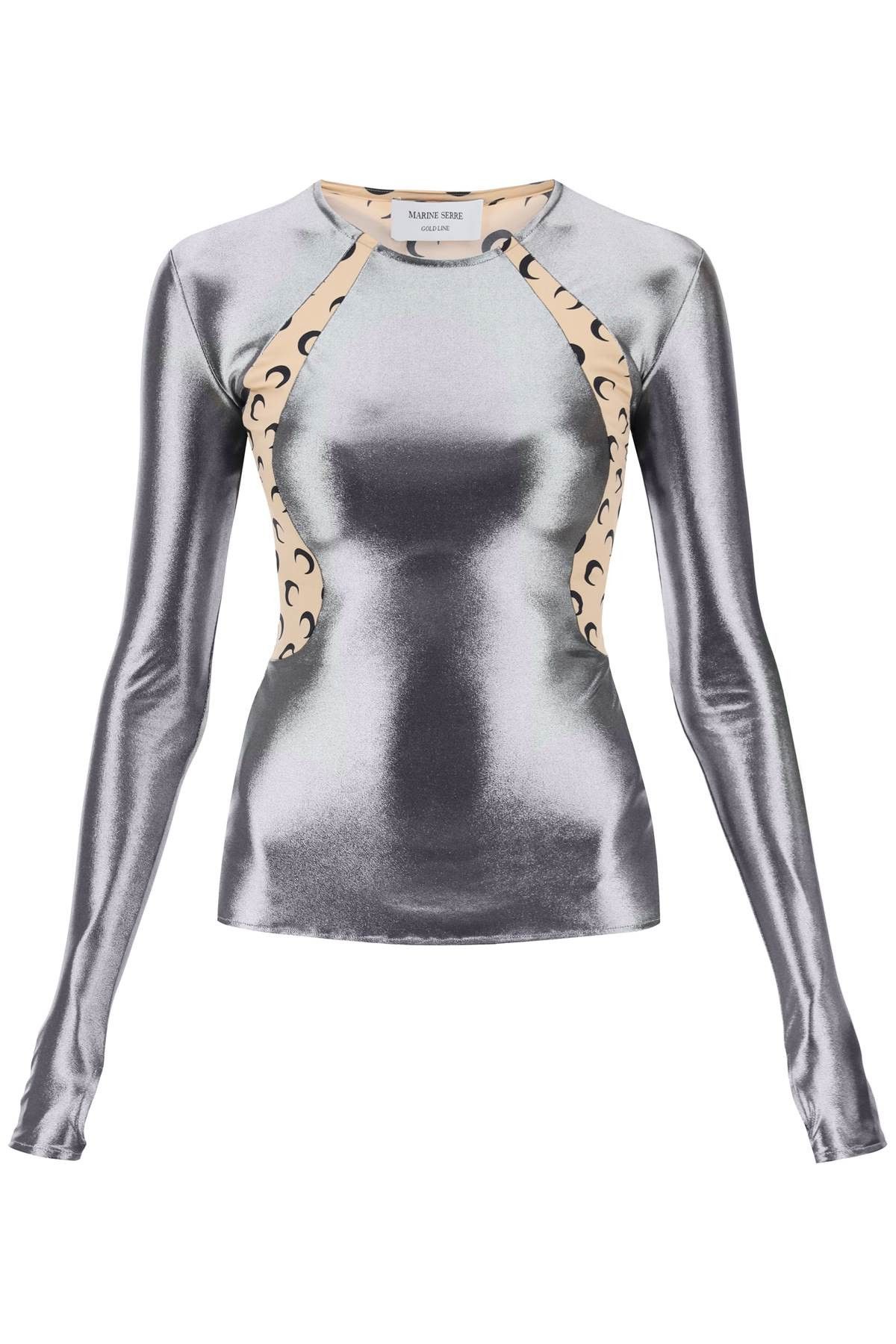 image of Marine Serre Long-Sleeved Top In Regenerated Jersey in Silver, Women's (Size Medium)