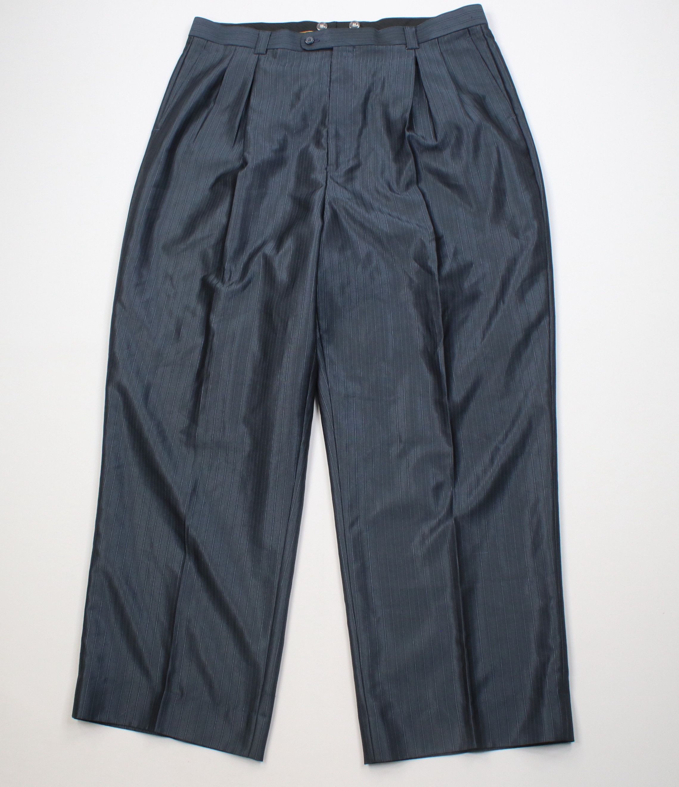 Vintage Vintage 90s Blend Satin Striped Wide Leg Chino Pants Blue Size US 40 / EU 56 - 1 Thumbnail