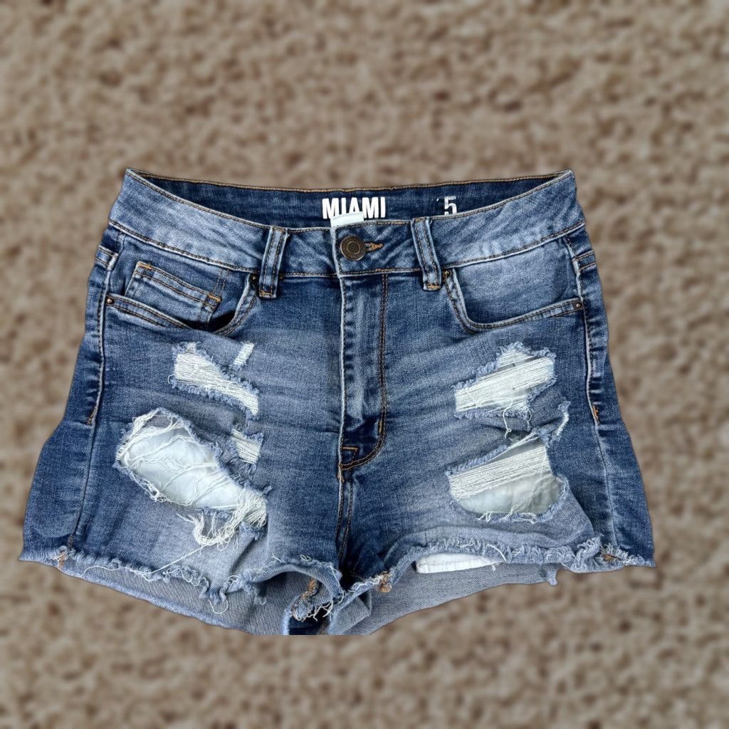 Vintage Miami Womens Shorts 5 Blue Denim Jean Distressed Cutoff High Rise 25x2 Size 27" / US 4 / IT 40 - 1 Thumbnail