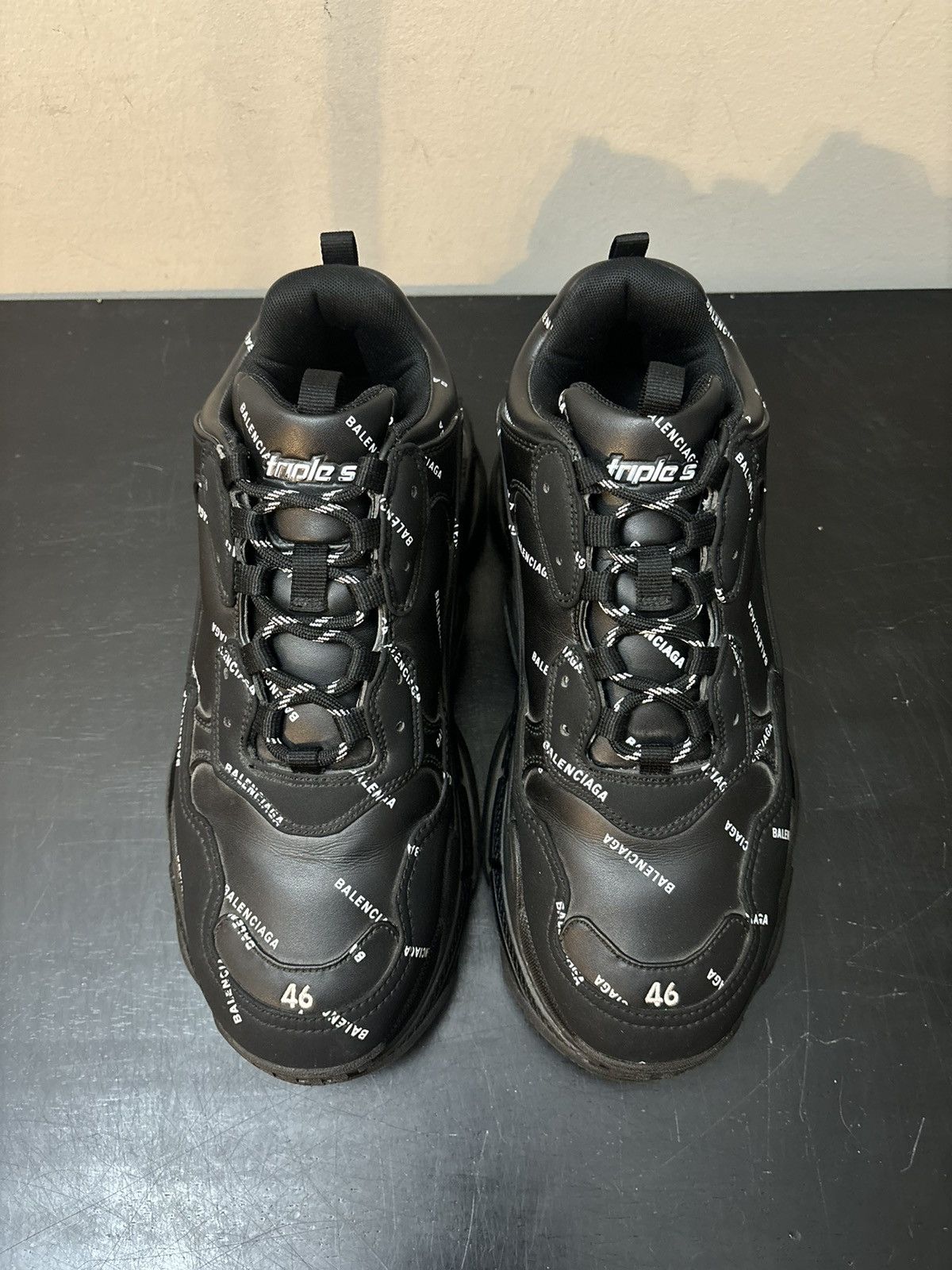 Balenciaga Balenciaga Triple S Logo All Over Print Leather Black White Size US 13 / EU 46 - 2 Thumbnail