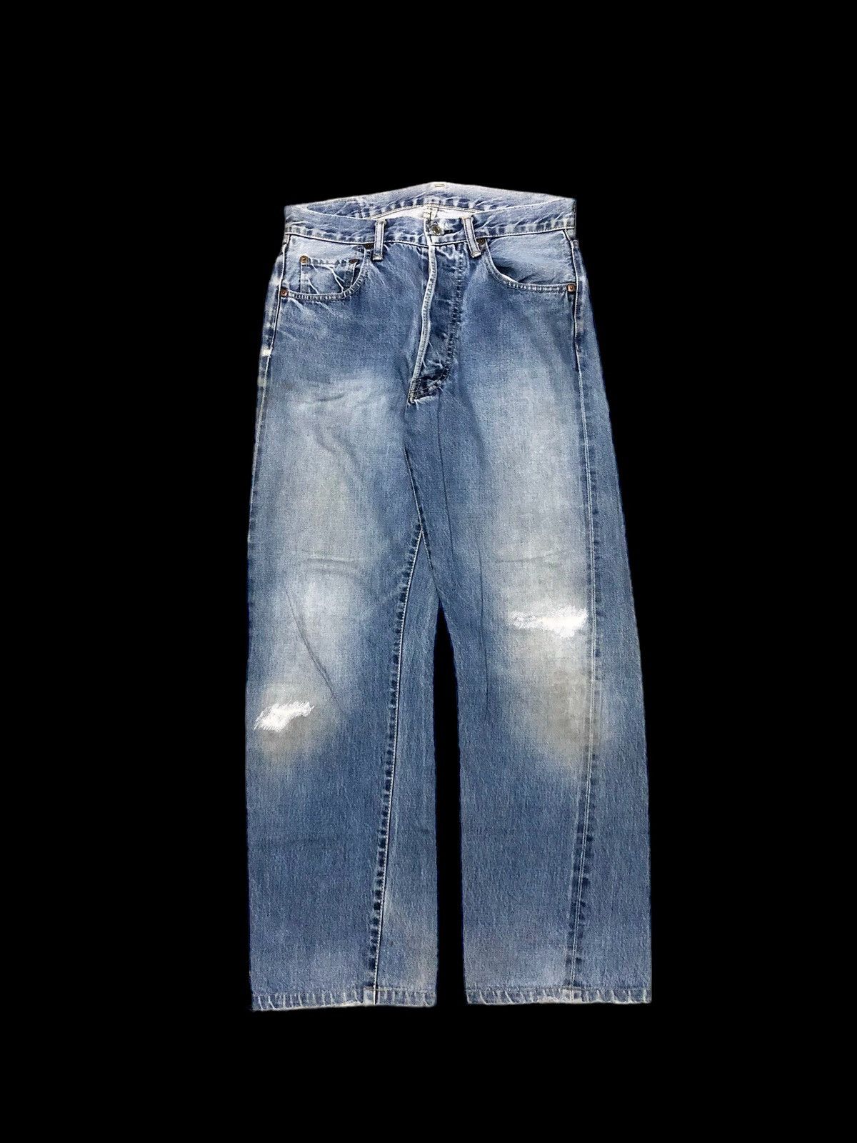 image of Denime Japan Selvedge Distressed Jeans in Blue, Men's (Size 30)