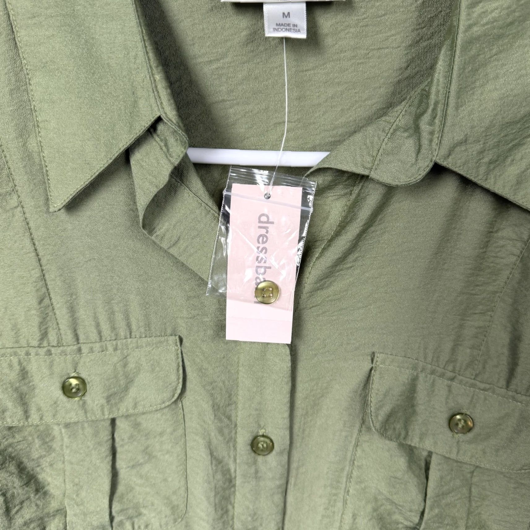 Vintage Dressbarn Button-Up Shirt Womens M Green 3/4 Sleeve Solid Casual Business Preppy Rayon Nylon Collared NWT Size M / US 6-8 / IT 42-44 - 5 Thumbnail