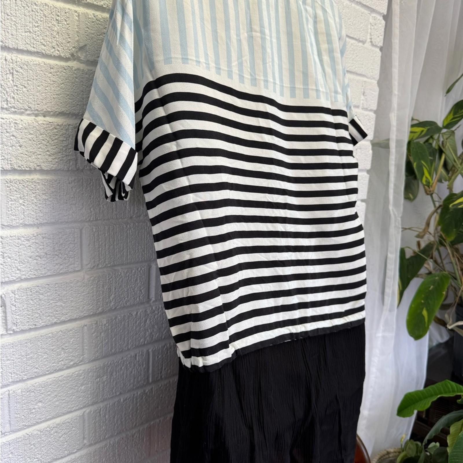 Designer Cop.Copine Striped Top - Black, White, Light Blue Size M / US 6-8 / IT 42-44 - 9 Thumbnail