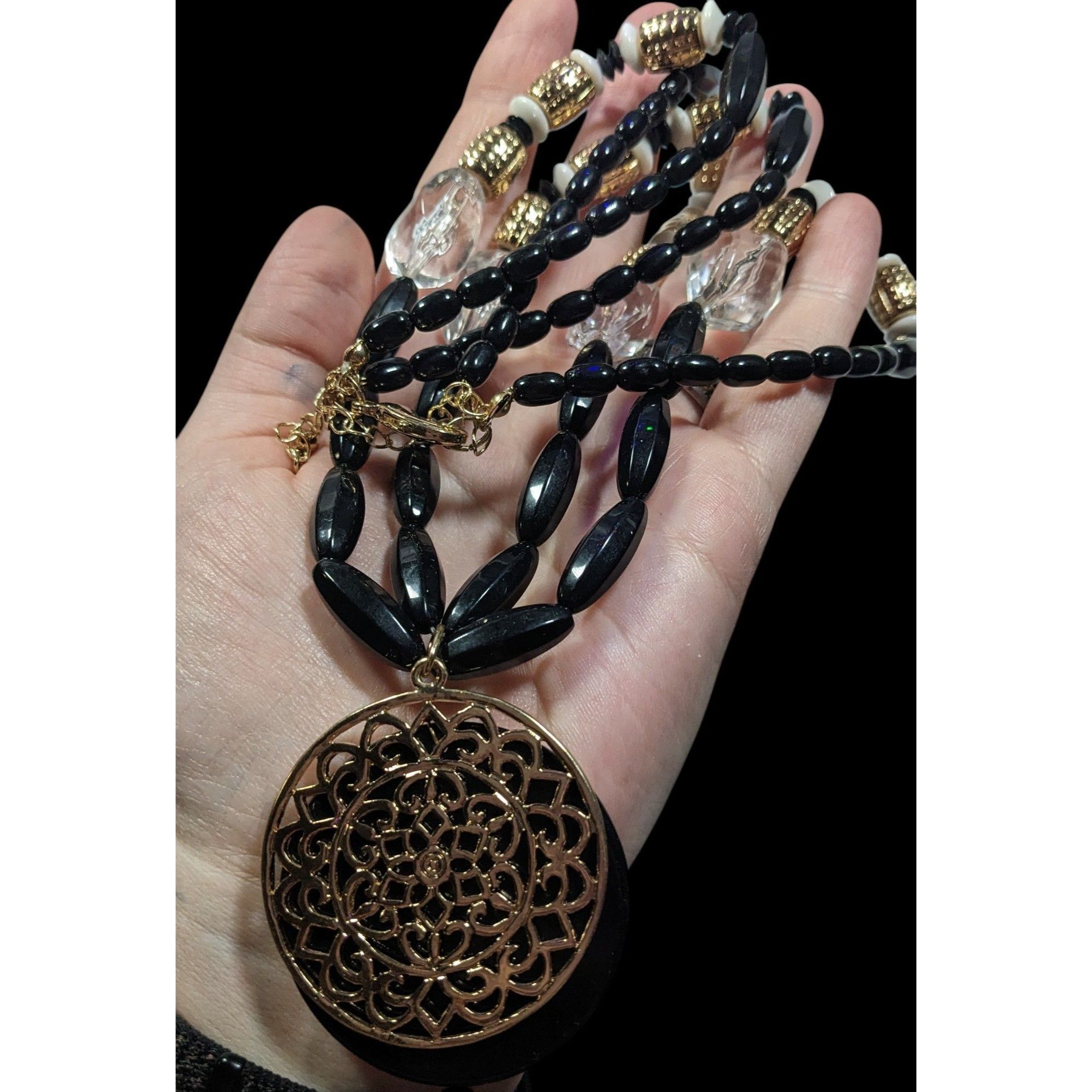 Other Bohemian Glam Beaded Medallion Necklace Black And Gold Tone Size ONE SIZE - 3 Thumbnail