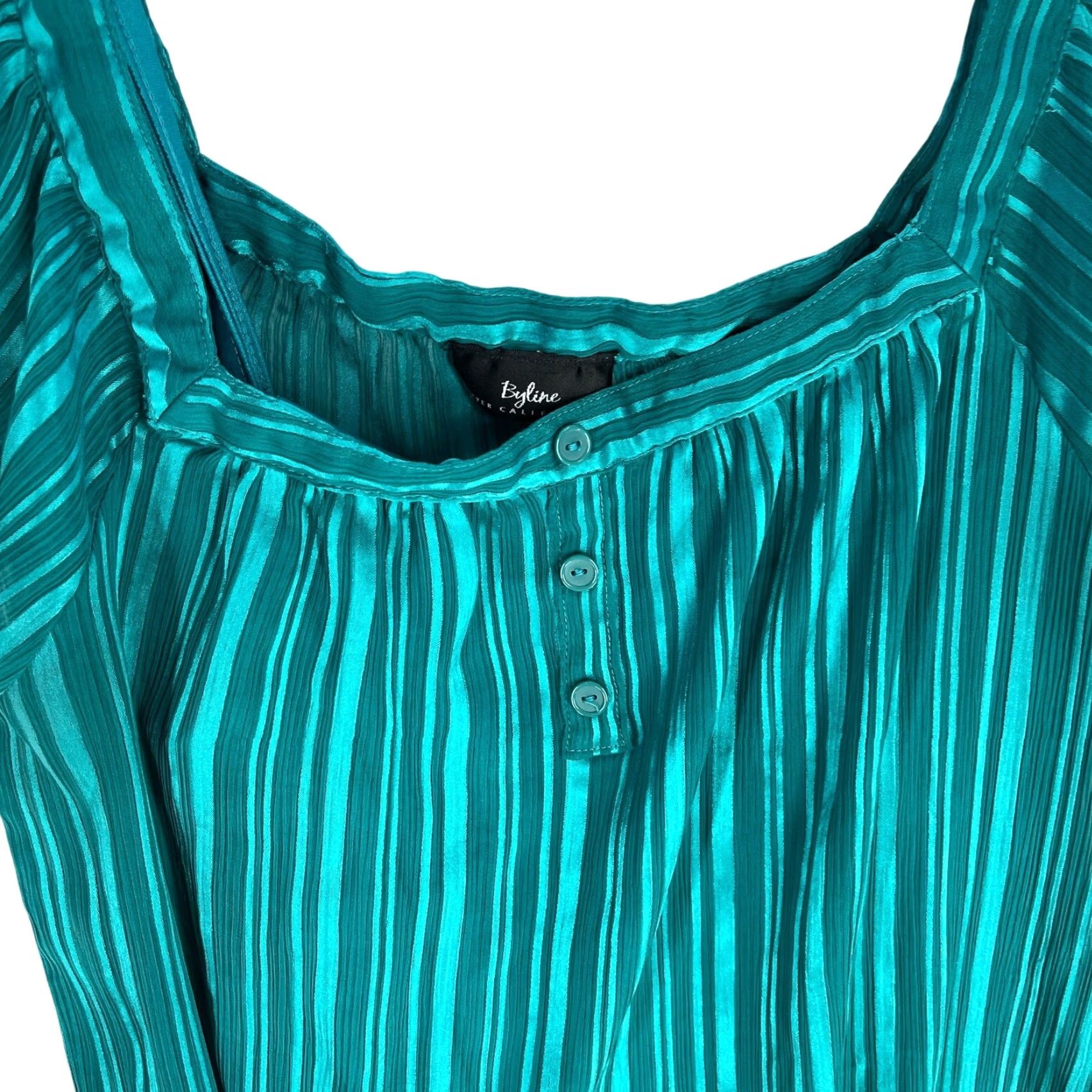 Vintage Byline Peasant Blouse L Green Sheer Striped Square Neck Short Sleeves Boho Chic Shirt Womens Mens? Size L / US 10 / IT 46 - 4 Thumbnail