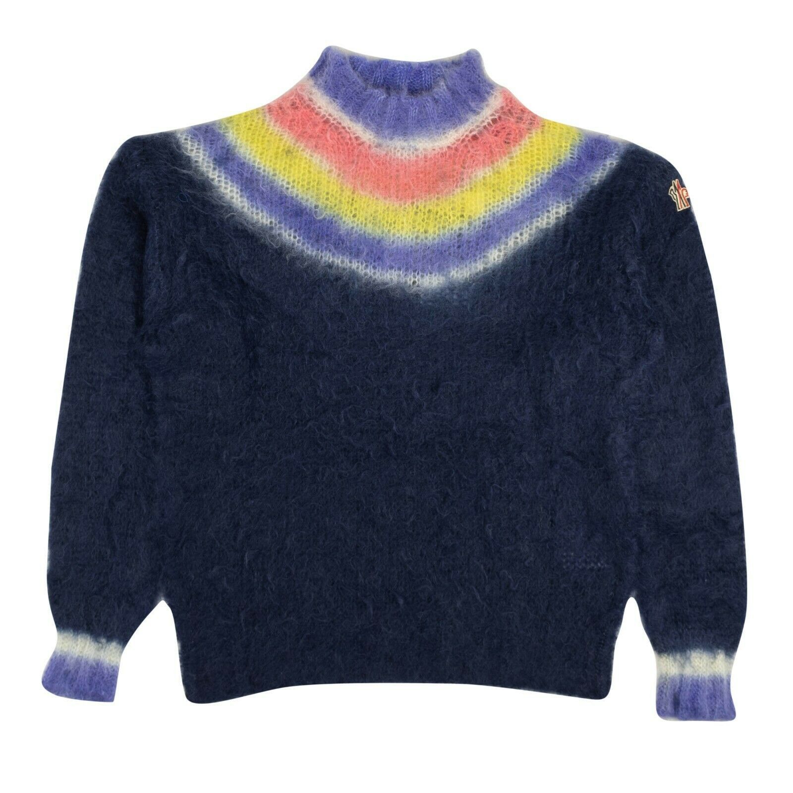 image of Moncler Blue Mohair Blend Multicolor Pullover Sweater Size Xl, Men's