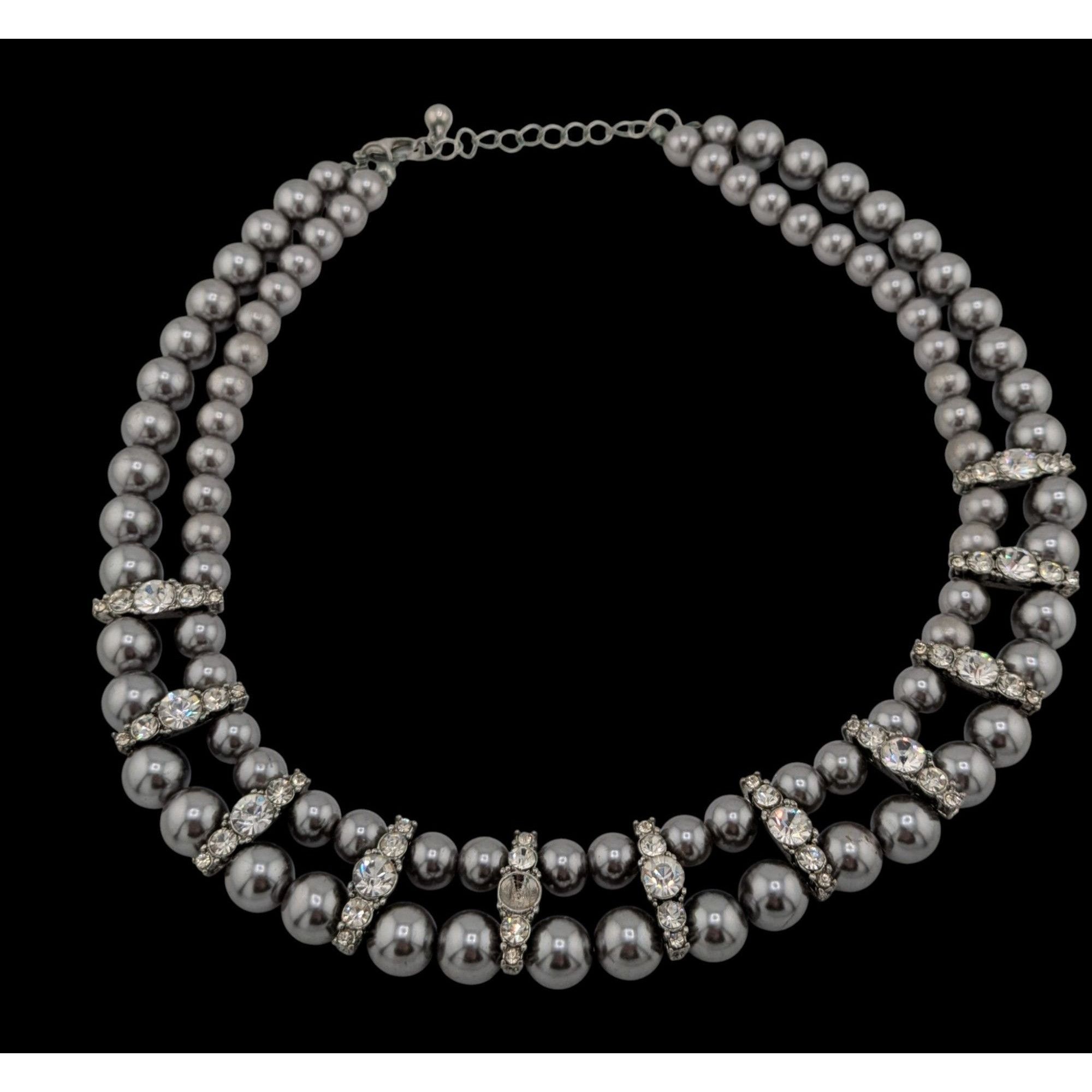 Other Vintage Glam Faux Pearl Double Strand Necklace With Rhinesto Size ONE SIZE - 1 Thumbnail