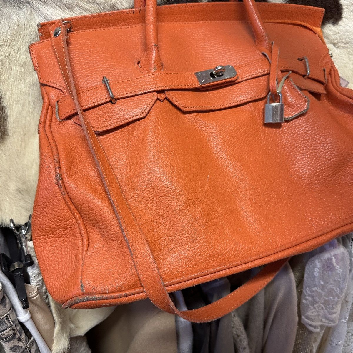 Vintage Vintage orange leather Firkin tote shoulder bag Size ONE SIZE - 6 Thumbnail