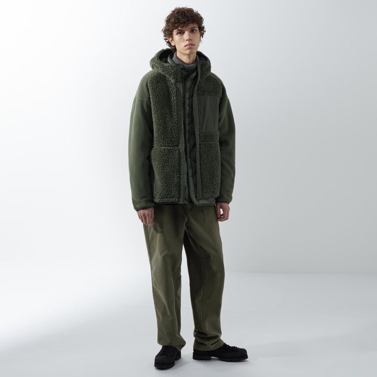 Uniqlo × White Mountaineering Medium Olive Fleece Long-Sleeve Hoodie Green Jacket Coat Size US M / EU 48-50 / 2 - 9 Thumbnail