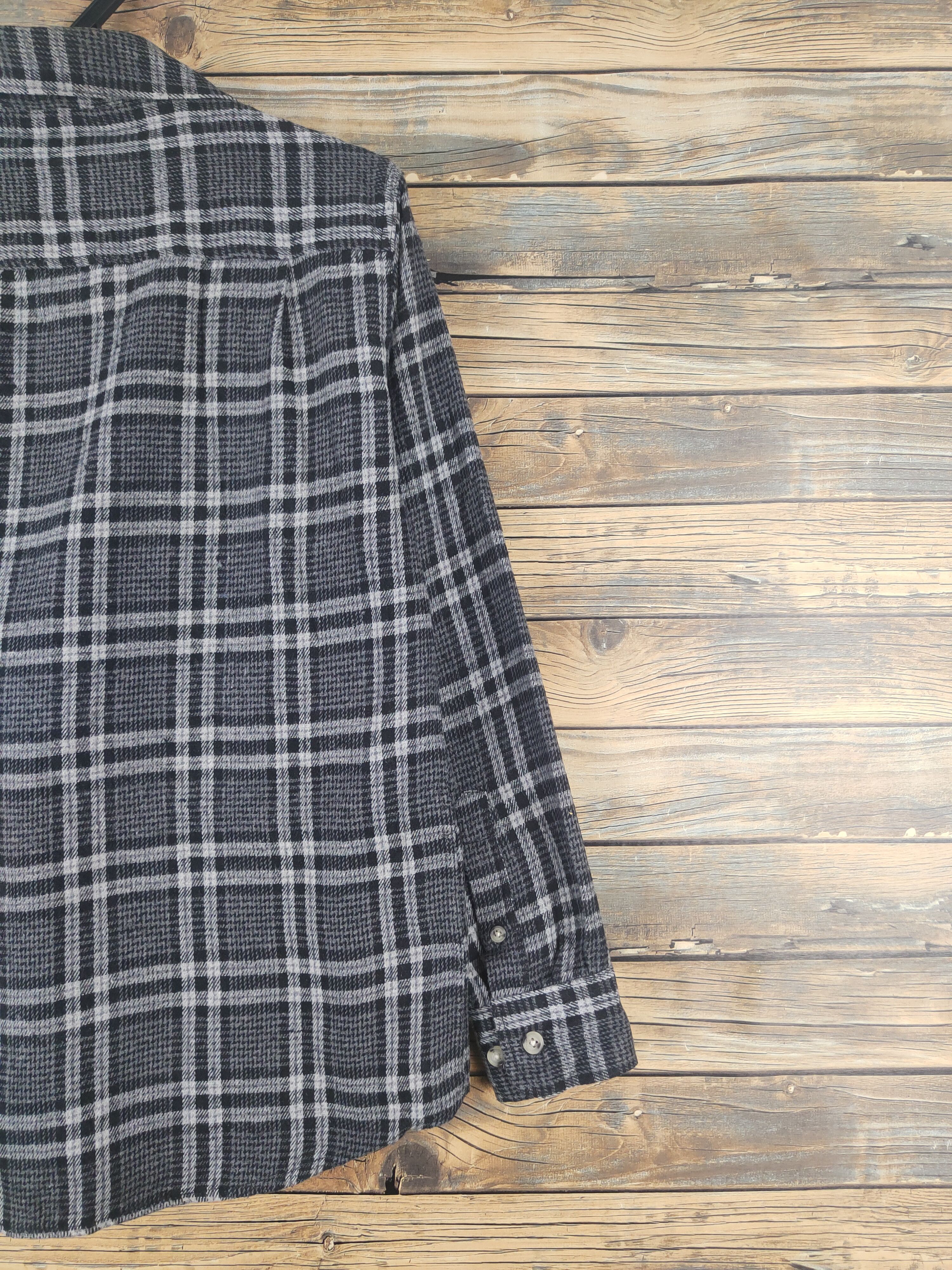 Homespun Knitwear × Japanese Brand × Vintage Retro Troy Bros Black Gray Long sleeves Button Up Shirts Size L / US 10 / IT 46 - 9 Thumbnail