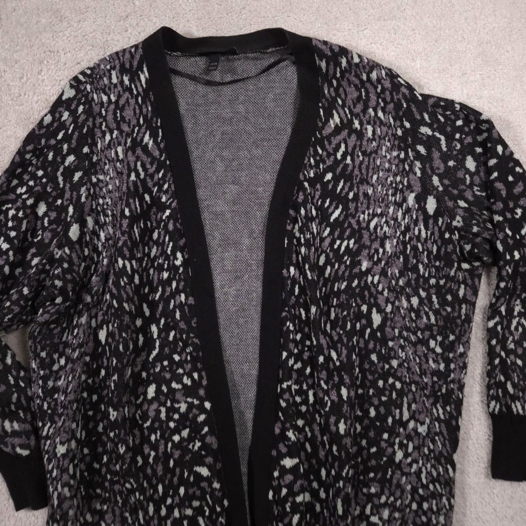 Vintage Lane Bryant Sweater Cardigan Womens 22/24 Black Animal Print Open Front Knit Size 3XL / US 20-22 - 3 Thumbnail