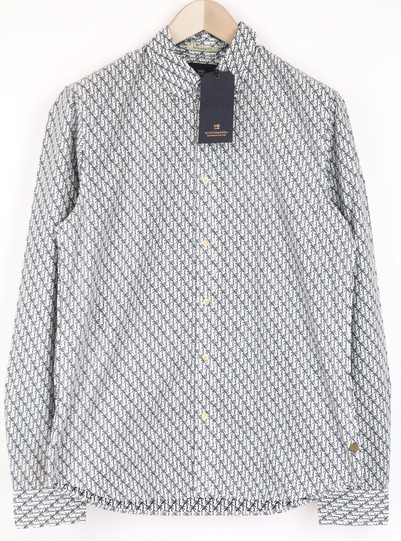 Scotch & Soda AMS COUTURE S Grey White Palm Cotton Shirt 75813 Size US S / EU 44-46 / 1 - 1 Thumbnail
