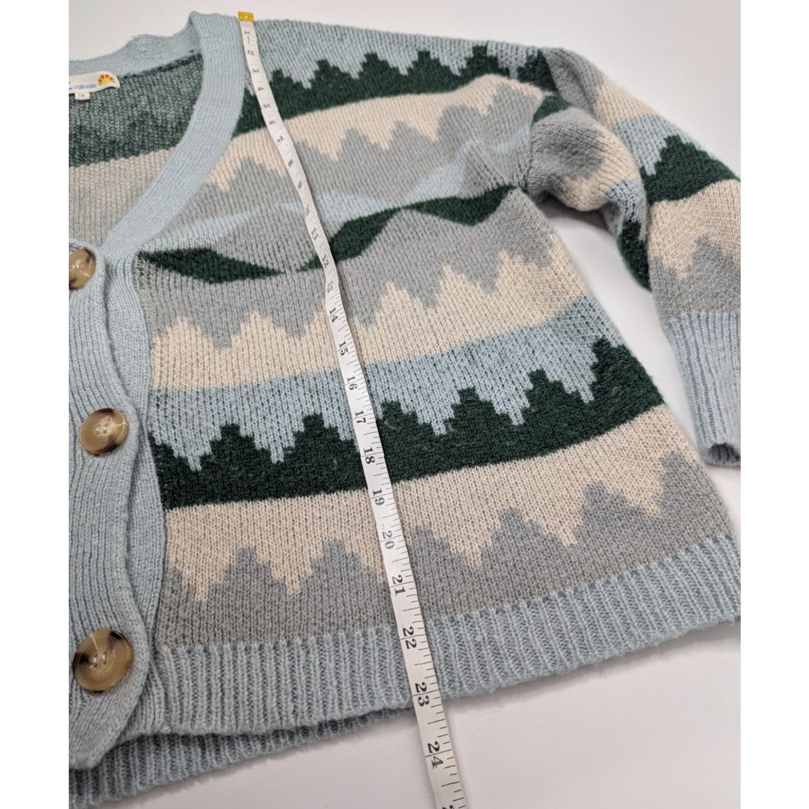 Vintage C&C California Cardigan Women 1X Boxy Jacquard Button V-Neck Knit Lightweight Blue Green Sweater Plus Size Size XL / US 12-14 / IT 48-50 - 5 Thumbnail