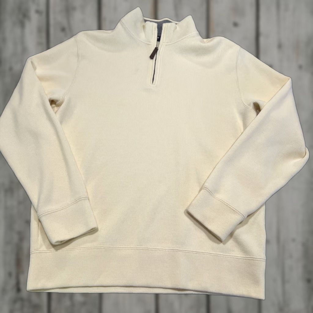 Lands' End Lands' End Quarter Zip Sweater Men’s Medium 38-40 Pale Yellow Preppy Pullover 1/4 Zip | Regular Fit, Cotton Polyester, Fleece Size US M / EU 48-50 / 2 - 1 Thumbnail