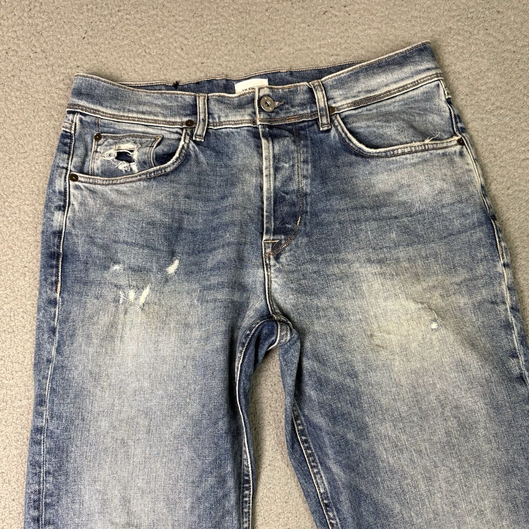 Hudson VINTAGE Hudson Jeans Mens 33 Blue Relaxed Sartor Skinny Zip Fly Stretch Distressed Rare Jeans Mens XS? Size US 33 - 3 Thumbnail