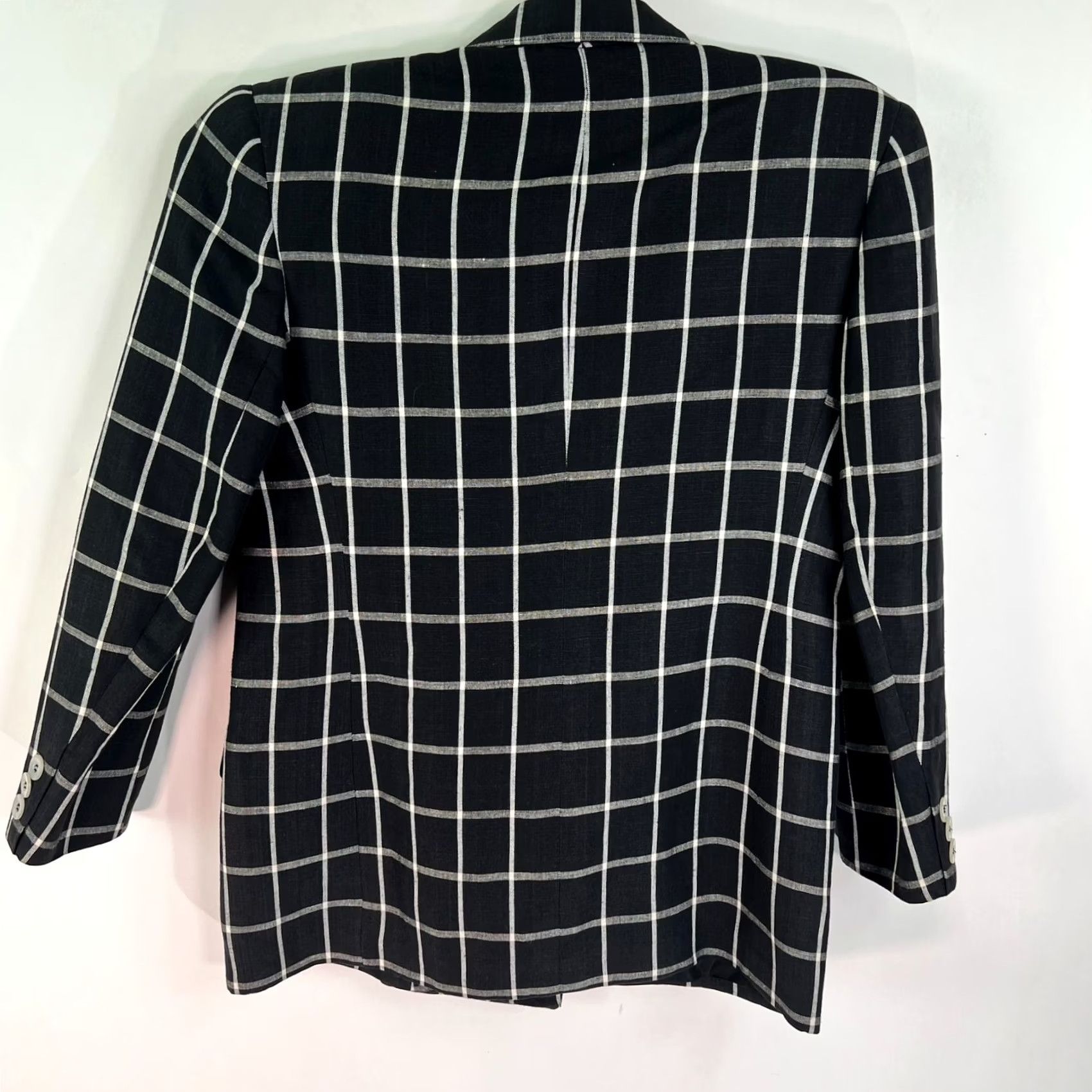 Vintage VINTAGE Gorgio Sant Angelo Window Blazer Women's Black Check-Print Size 10 Linen Size L / US 10 / IT 46 - 6 Thumbnail