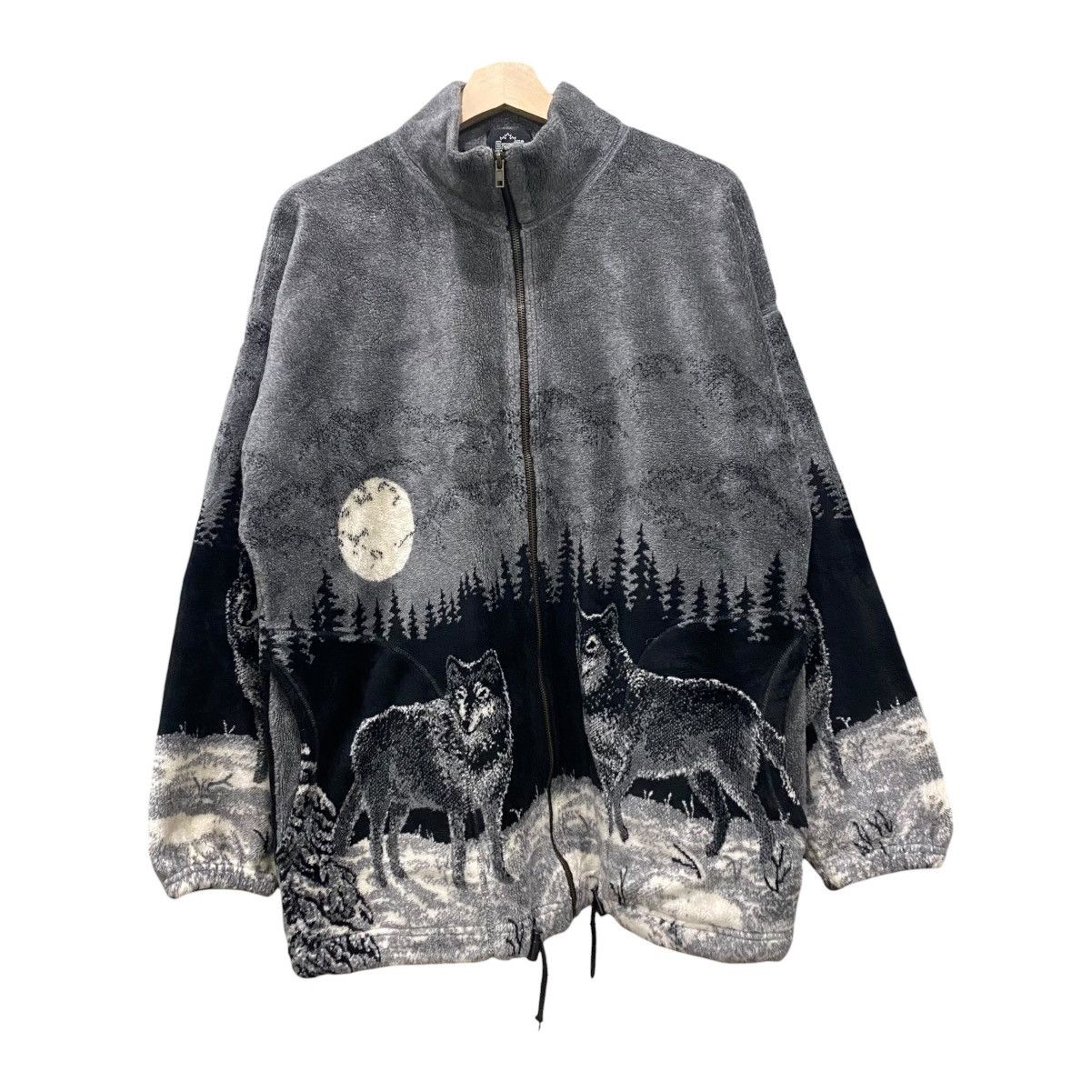 Vintage Vintage EzzeWear Wolf Full Print Fleece Jacket Gorpcore Grey Size US M / EU 48-50 / 2 - 1 Thumbnail