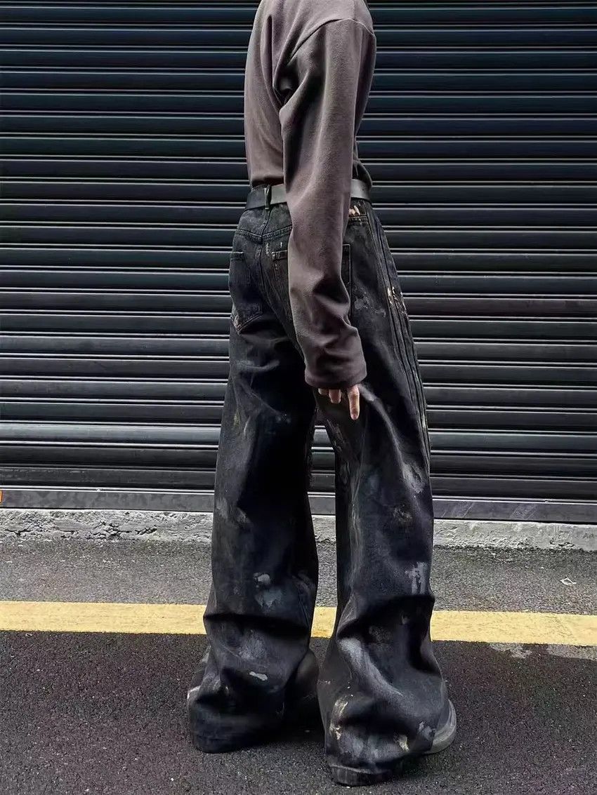 Designer × Japanese Brand Waxed and graffitied ripped and spliced baggy jeans Size US 34 / EU 50 - 4 Thumbnail
