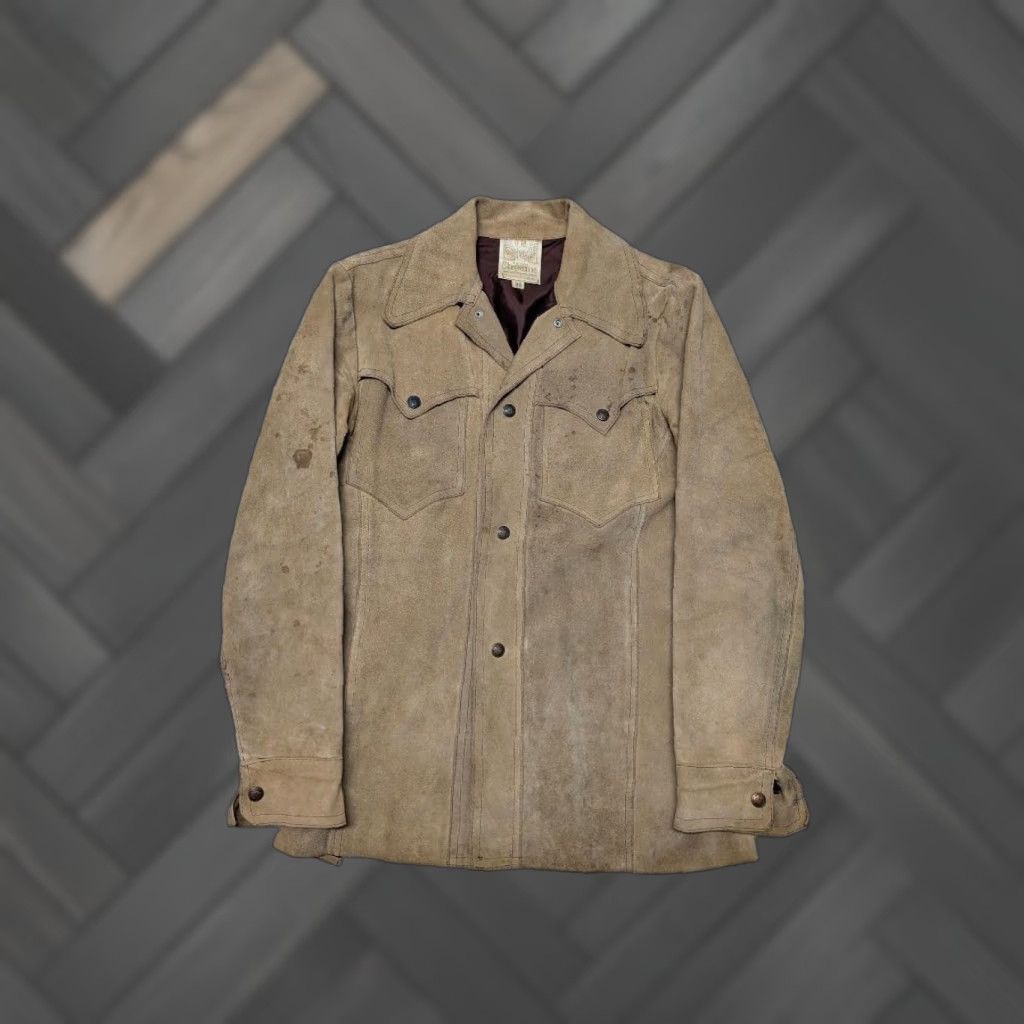 Vintage VINTAGE Western Jacket XS Brown Leather Split-Suede 36 Men Cowboys Trucker 1970s SHERWIN SHEYYNE Size US XS / EU 42 / 0 - 1 Thumbnail