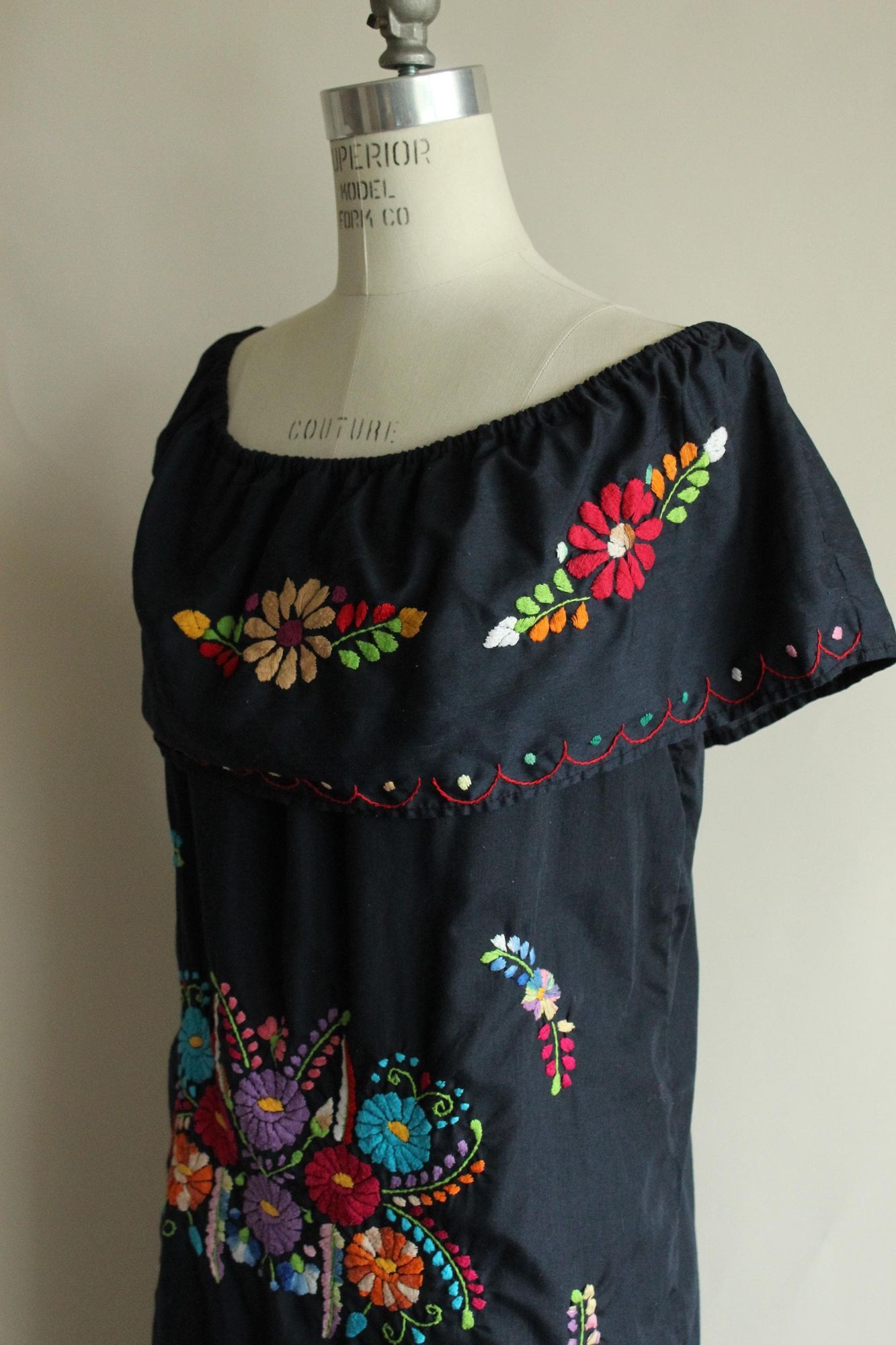 Vintage Vintage 1980s 1990s Dress, Volup Navy Blue Mexican Oaxaca Em Size XL / US 12-14 / IT 48-50 - 6 Thumbnail