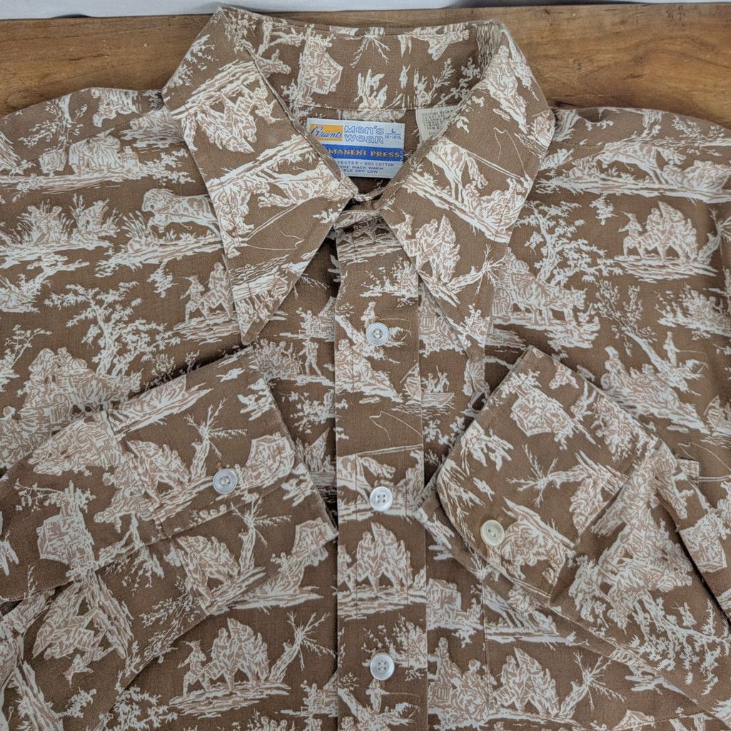Vintage Vintage Colonial-Pioneer Pattern Button UP Collared Shirt L Size US L / EU 52-54 / 3 - 3 Thumbnail