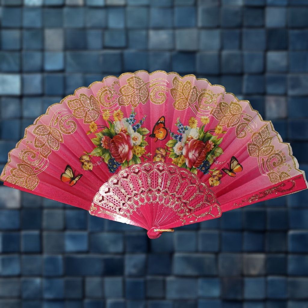 Pinko UNBRANDED VINTAGE SMALL HAND FAN WITH FLOWERS & BUTTERFLIES PINK 16 INCHES Size ONE SIZE - 1 Thumbnail