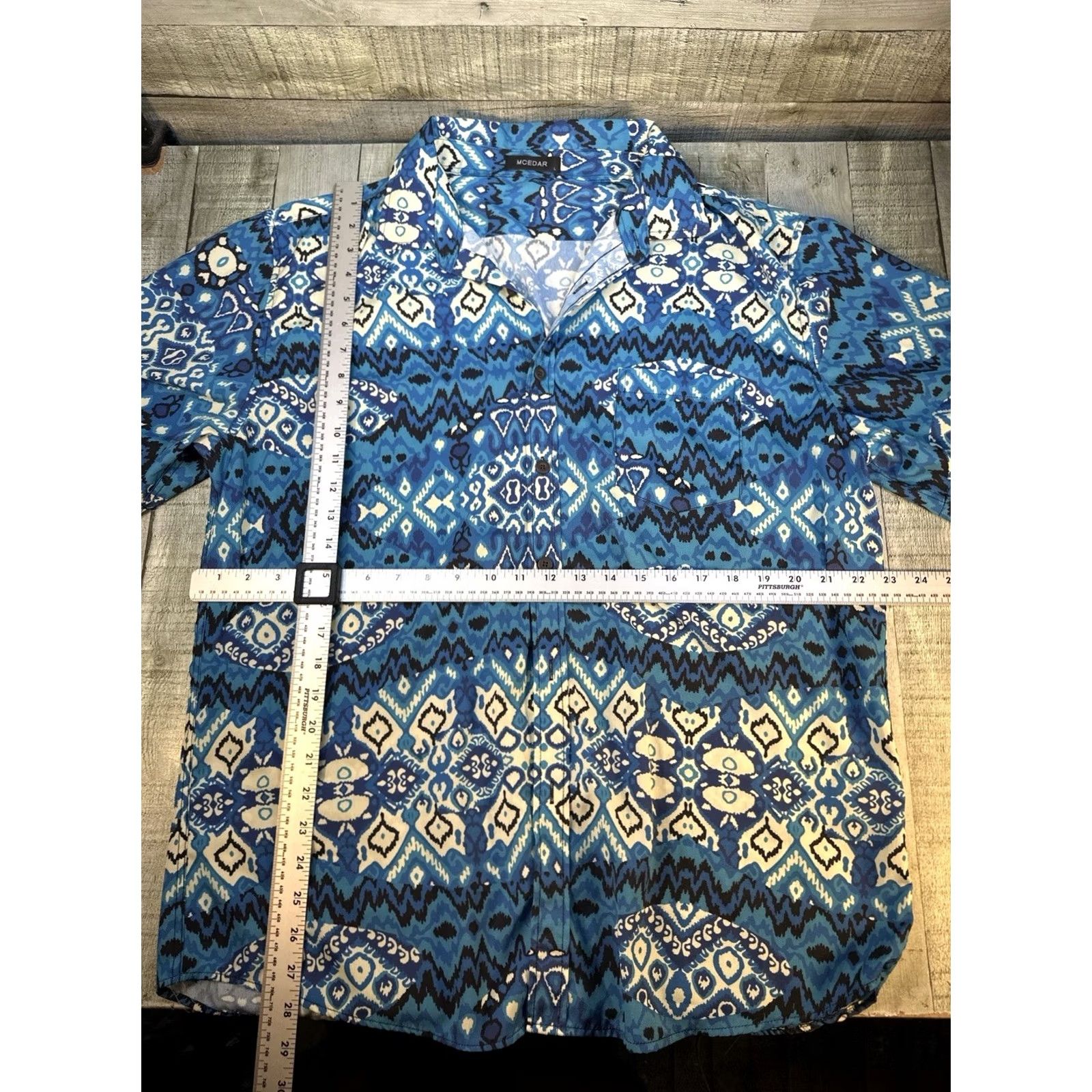 Etro MCEDAR Blue Tribal Pattern Shirt L Mens Button-Up Retro Boho Festival Short Sleeve Regular Sized Size US L / EU 52-54 / 3 - 2 Thumbnail