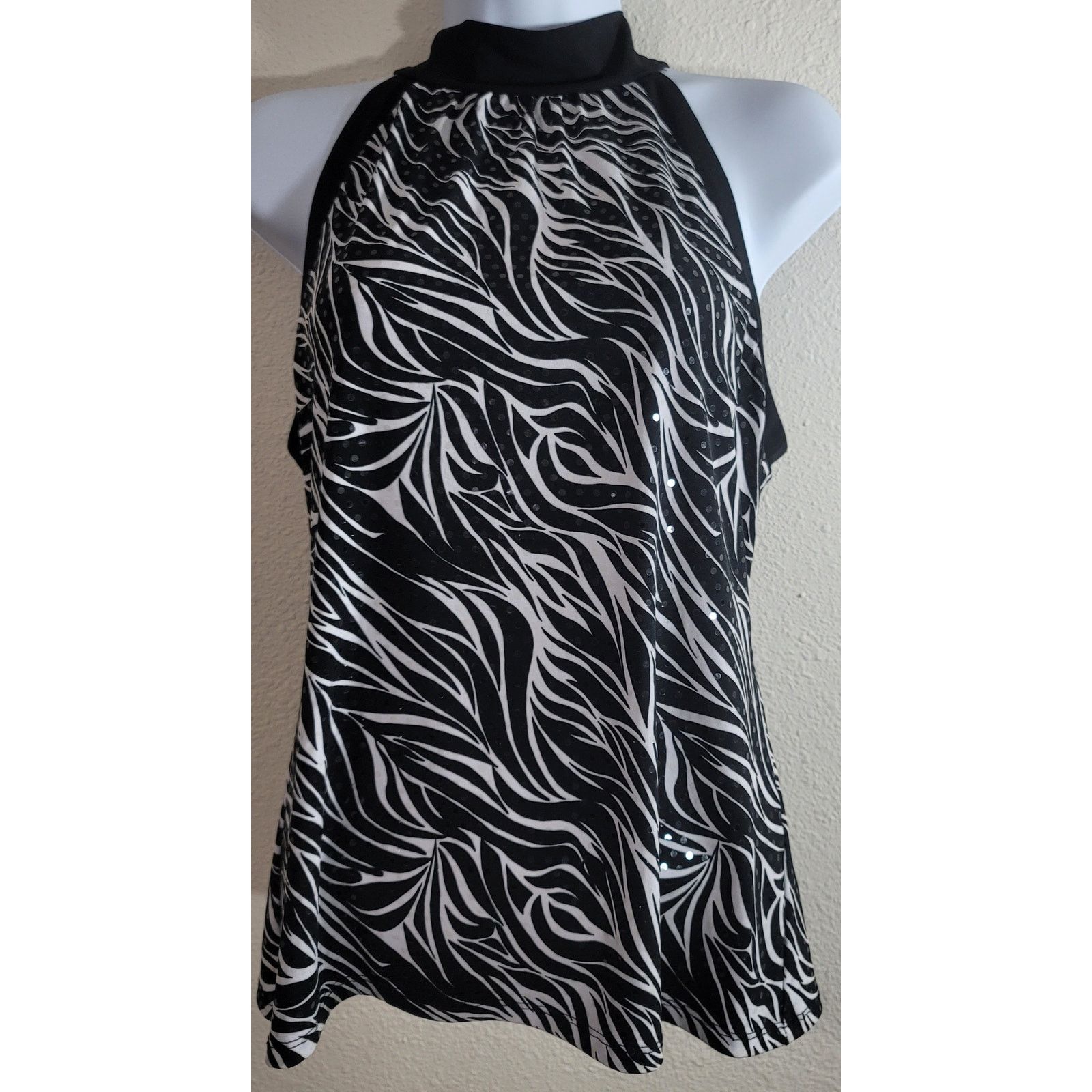 Other Style & Co. Black White Animal Print Halter Top Small Sequin Size S / US 4 / IT 40 - 1 Thumbnail