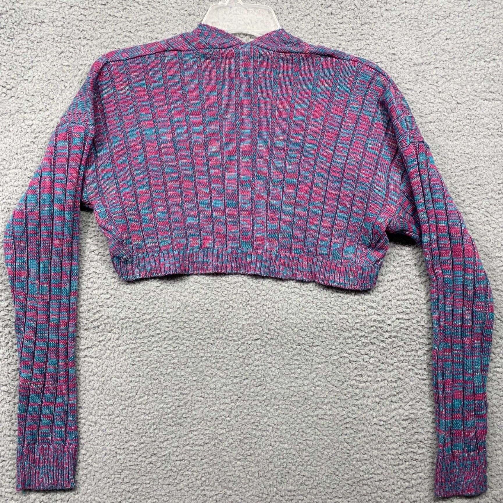 Vintage VINTAGE? No, not vintage. Wild Fable Cropped Sweater Women’s S Pink Turquoise White Open Front NWT Size S / US 4 / IT 40 - 4 Thumbnail