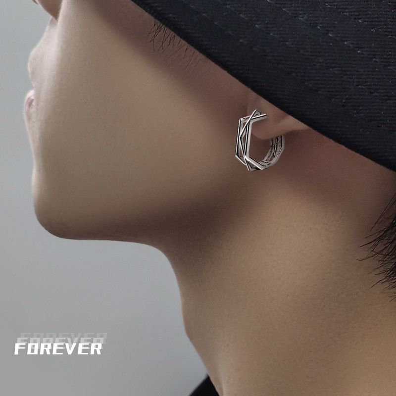 New Trend Star Earrings One Pairs Chrome Jewelry in Silver, Men's