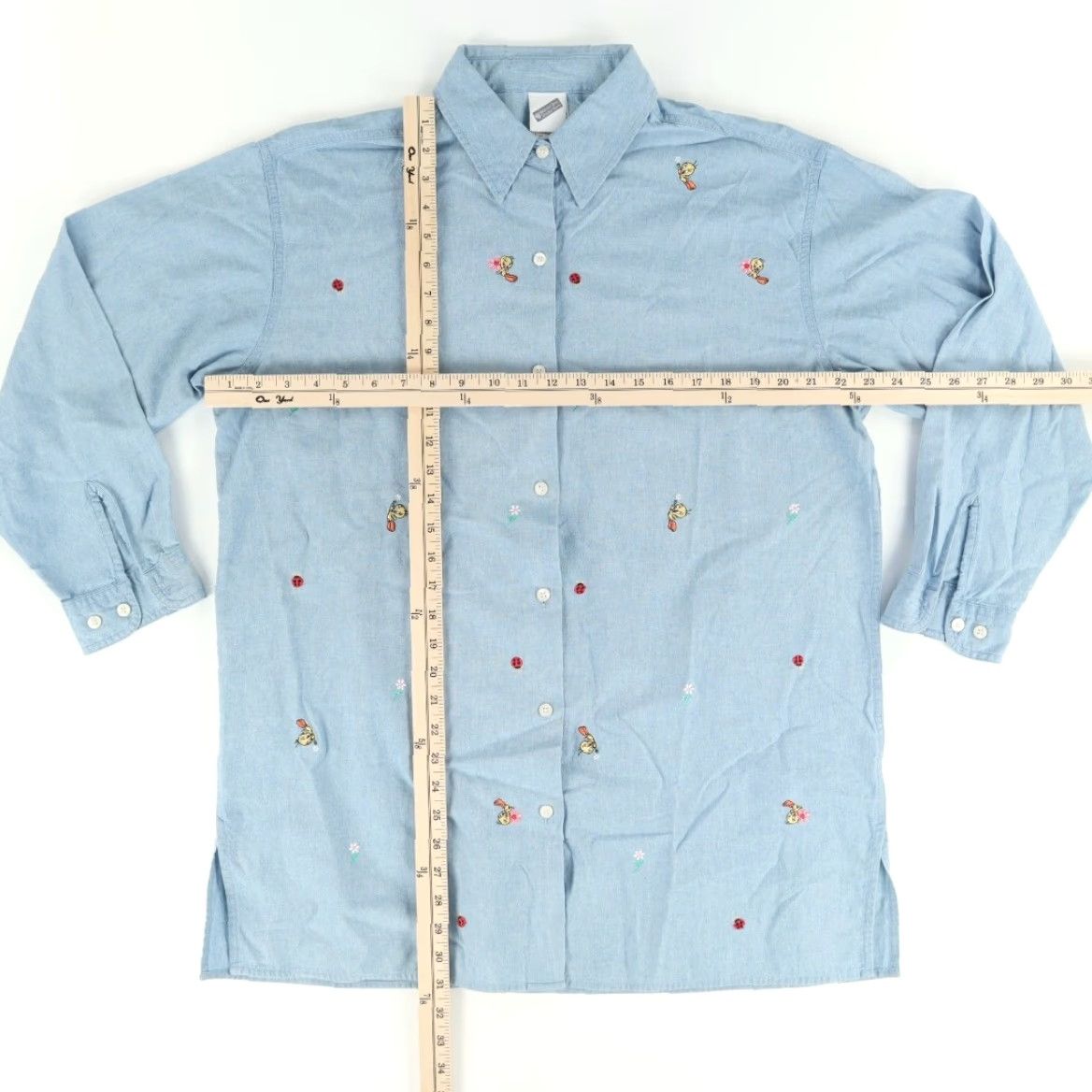 Vintage VTG Warner Bros Tweety Bird Embroidered Solid Long Sleeve Basic Blue Women's L Size L / US 10 / IT 46 - 3 Thumbnail