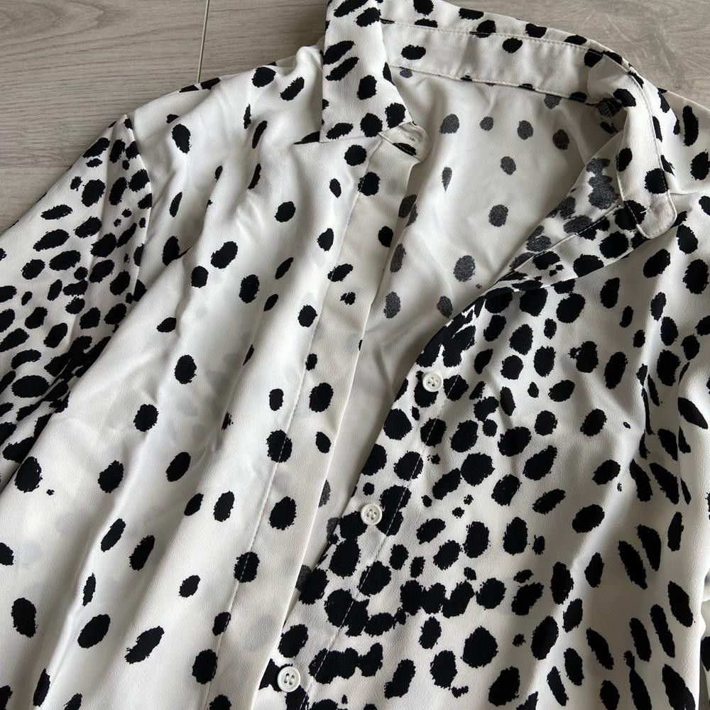 Designer Trendy Black and White Spotted Blouse - Chic Casual Style Size M / US 6-8 / IT 42-44 - 4 Thumbnail