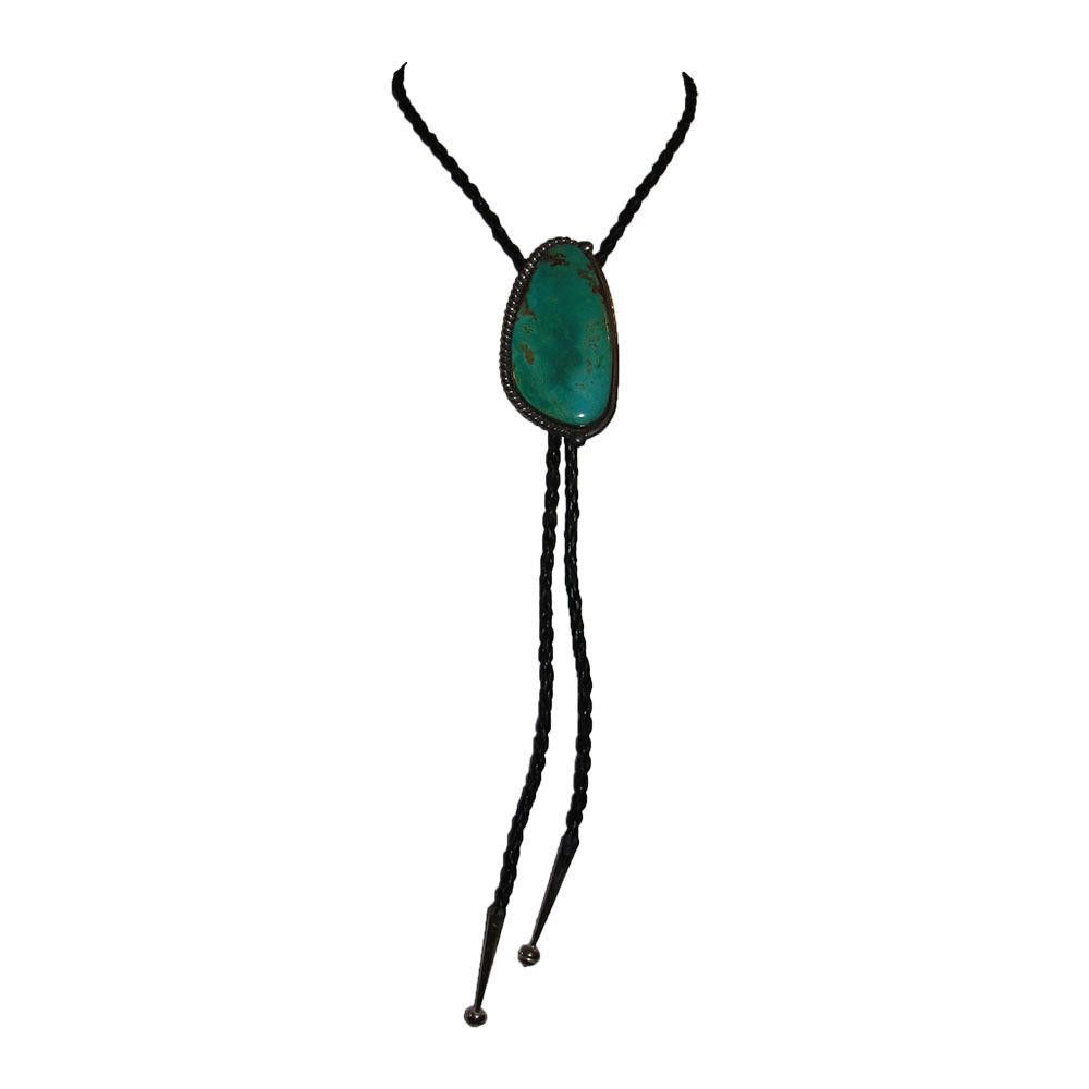 Sterling Silver Turquoise Nugget and Leather Bolo Necklace